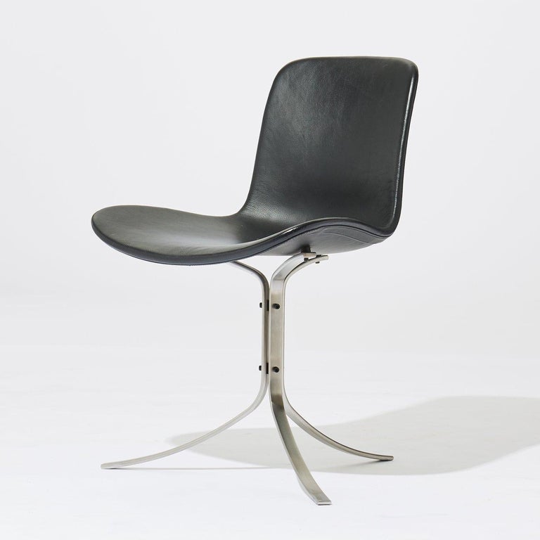 Scandinavian Modern Poul Kjaerholm PK9 Chairs, Black Leather Upholstered, Set of 4