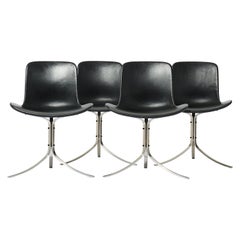 Chaises PK9 Poul Kjaerholm, rembourrées en cuir noir, ensemble de 4 pièces