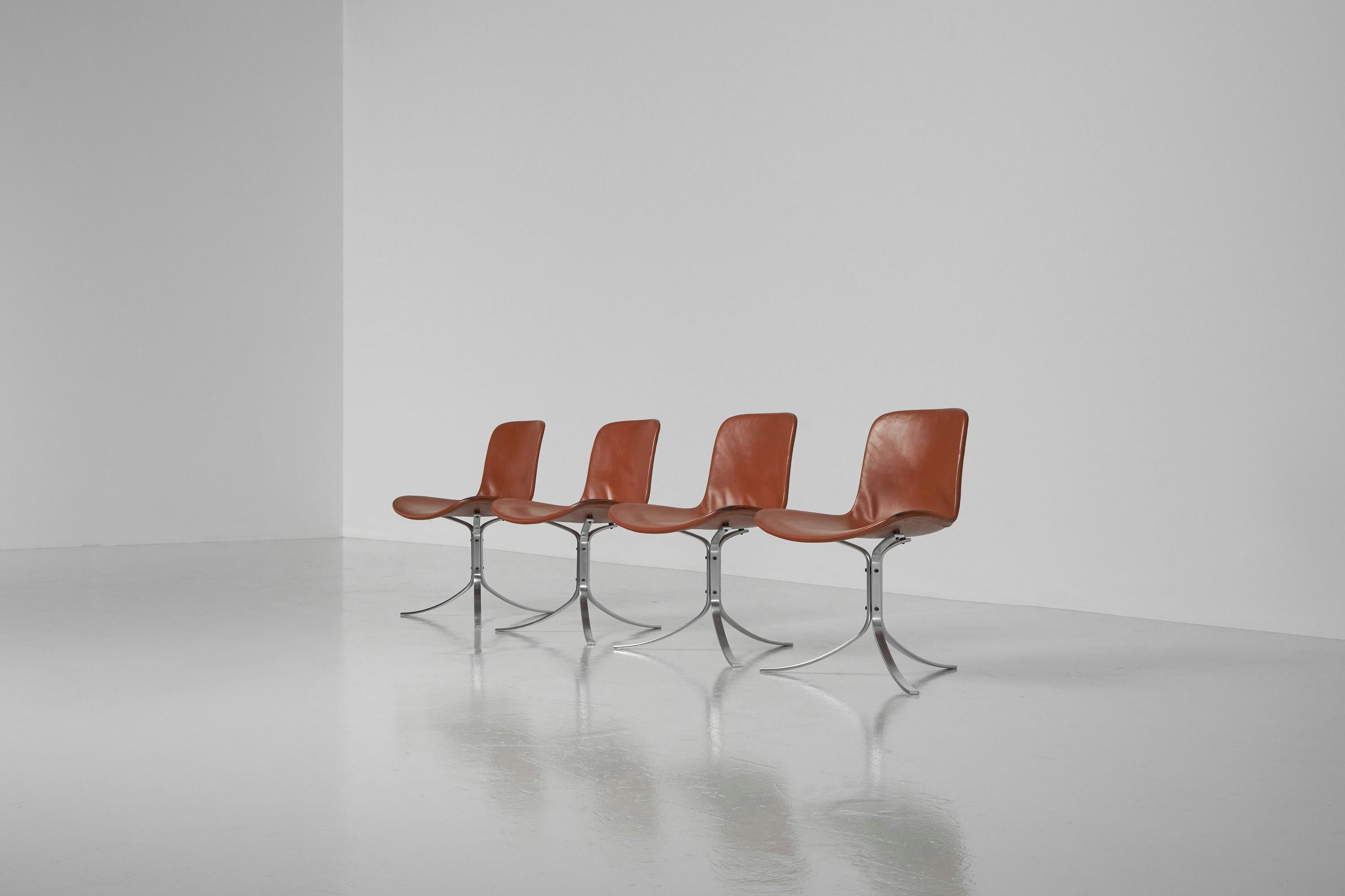 Danish Poul Kjaerholm Pk9 Chairs Cognac Ekc Denmark 1960 For Sale