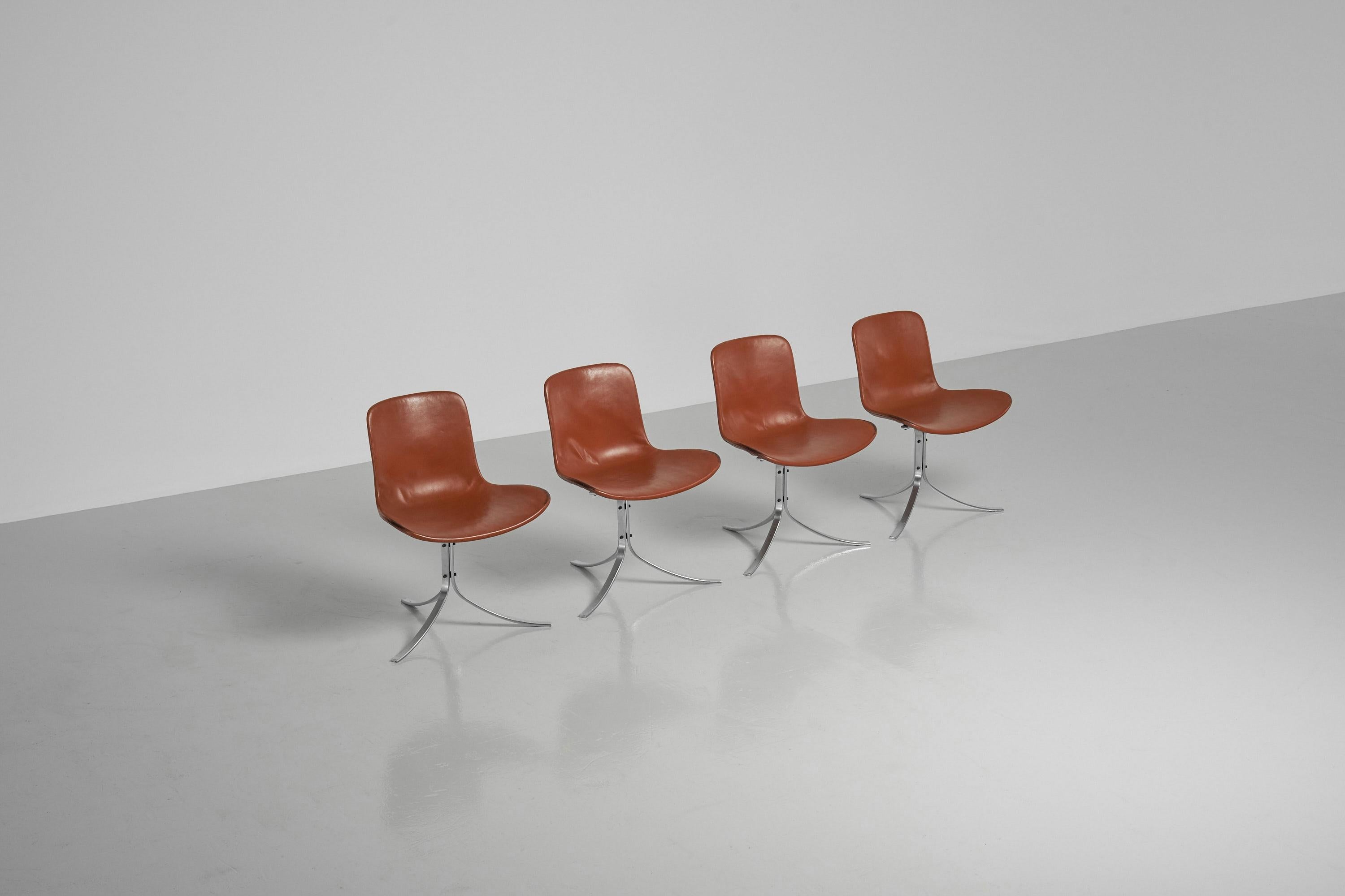 Steel Poul Kjaerholm Pk9 Chairs Cognac Ekc Denmark 1960 For Sale