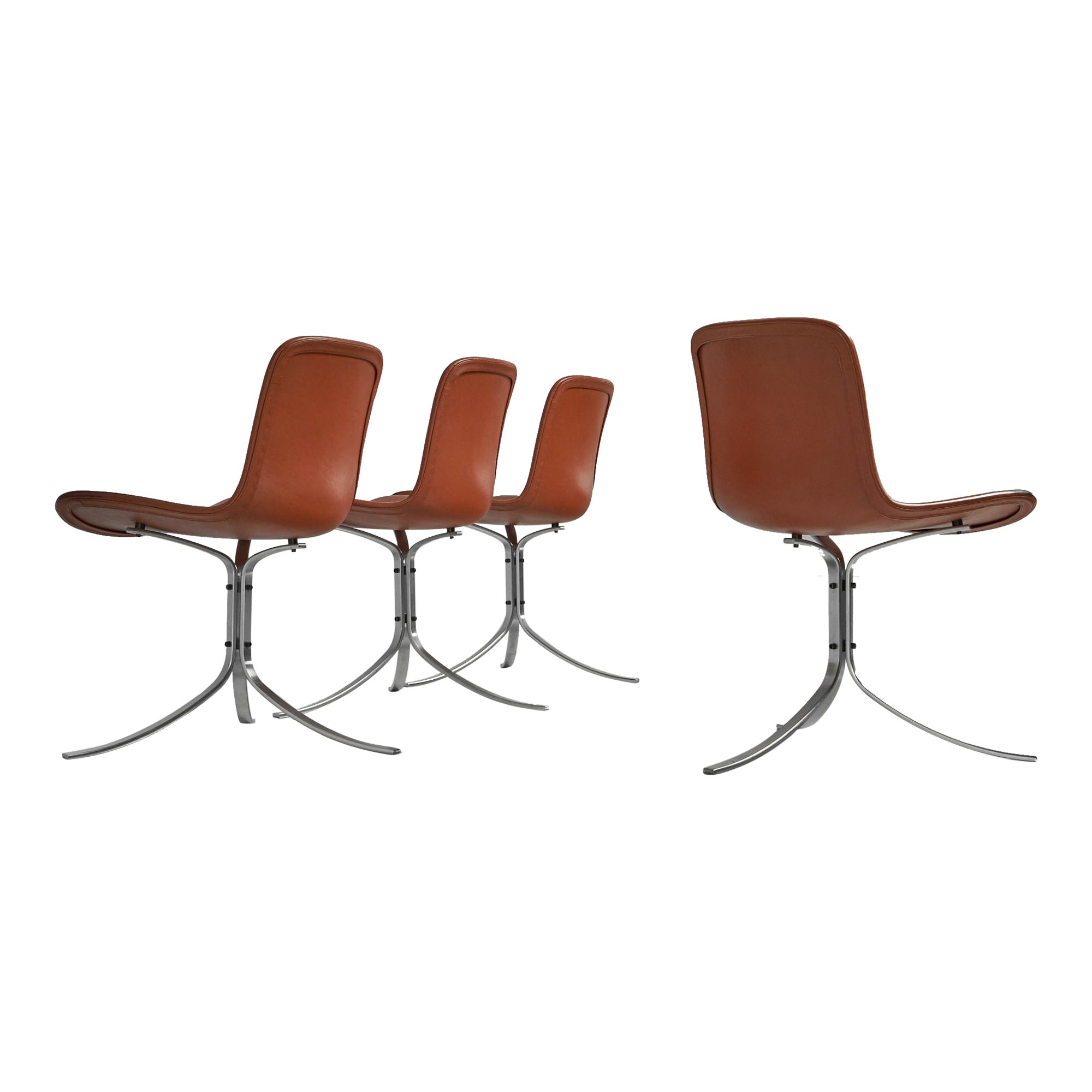 Chaises Poul Kjaerholm PK9 cognac EKC Danemark 1960