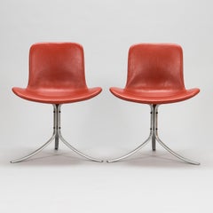 Chaises PK9 Poul Kjaerholm, tapissées de cuir rouge vintage, lot de 6