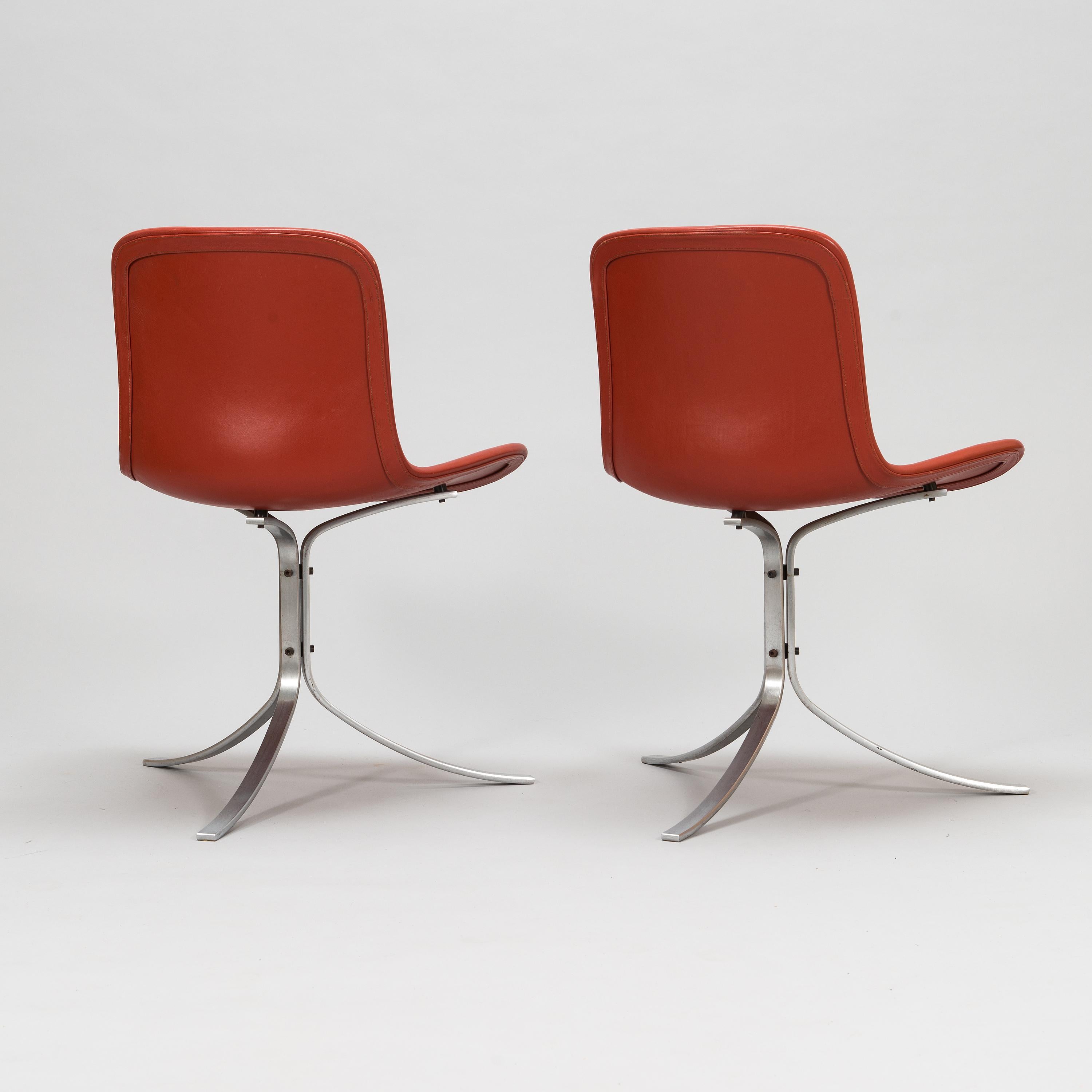 Danish Poul Kjaerholm PK9 Chairs, Vintage Red Leather Upholstered, Set of 6 For Sale