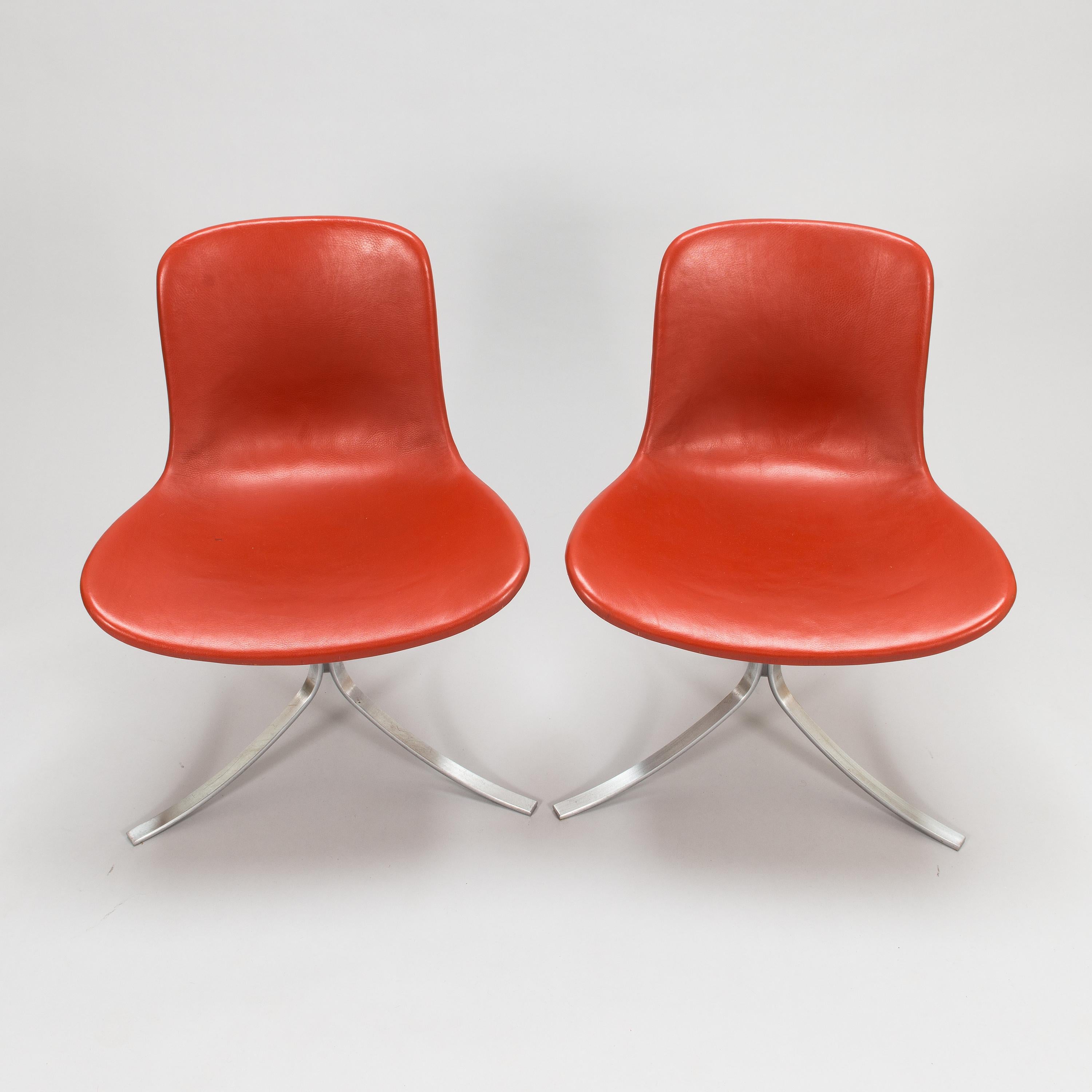 Poul Kjaerholm PK9 Chairs, Vintage Red Leather Upholstered, Set of 6 In Good Condition For Sale In Madrid, ES