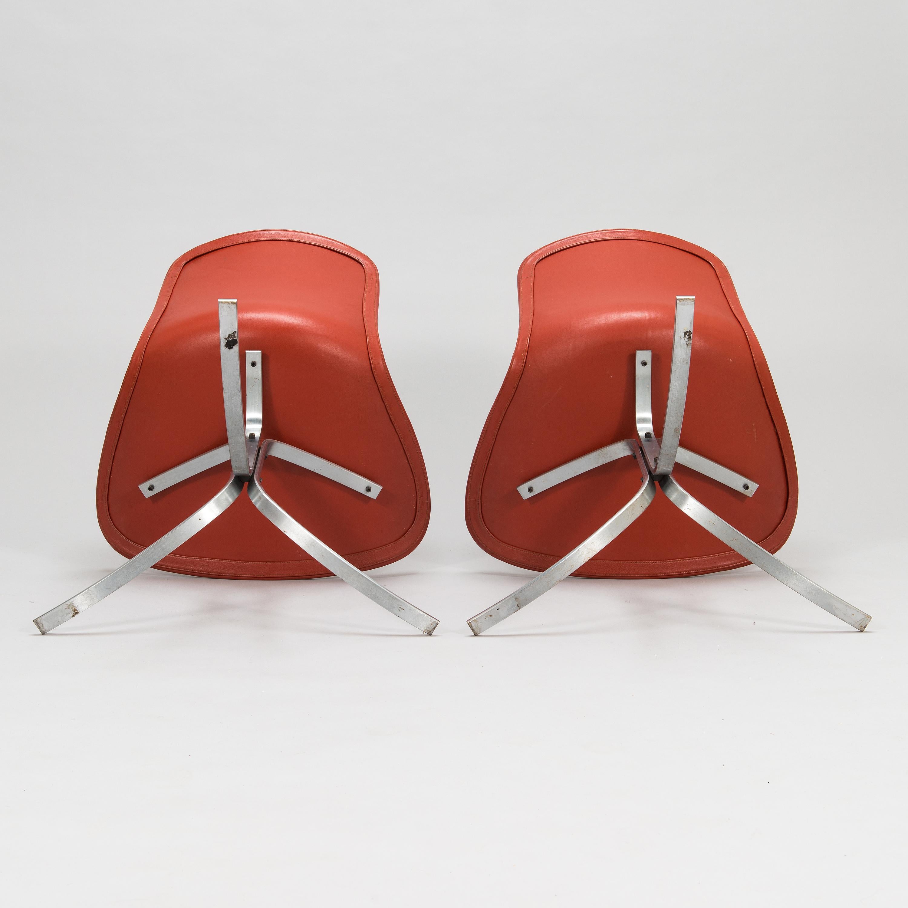 20th Century Poul Kjaerholm PK9 Chairs, Vintage Red Leather Upholstered, Set of 6 For Sale