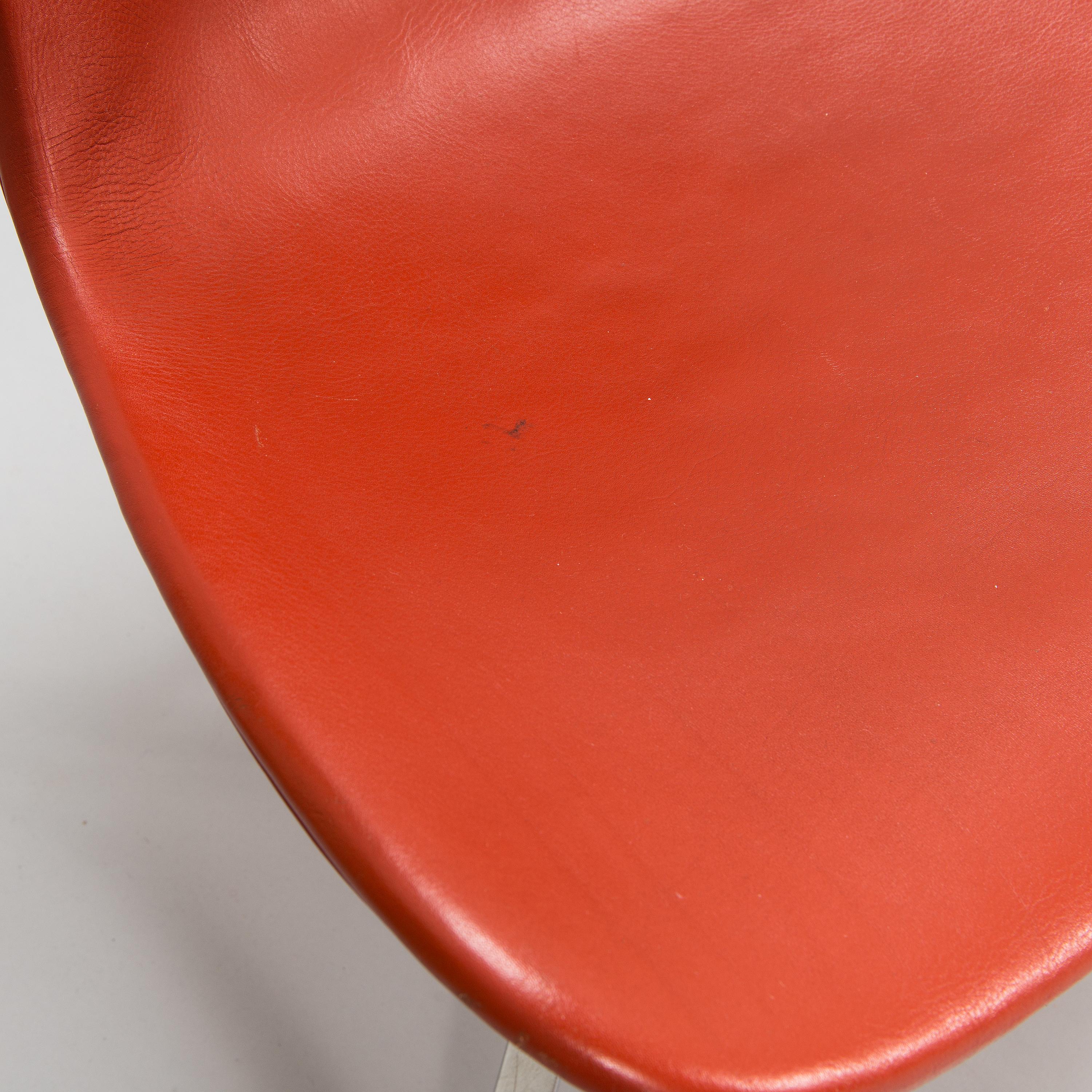 Stainless Steel Poul Kjaerholm PK9 Chairs, Vintage Red Leather Upholstered, Set of 6 For Sale