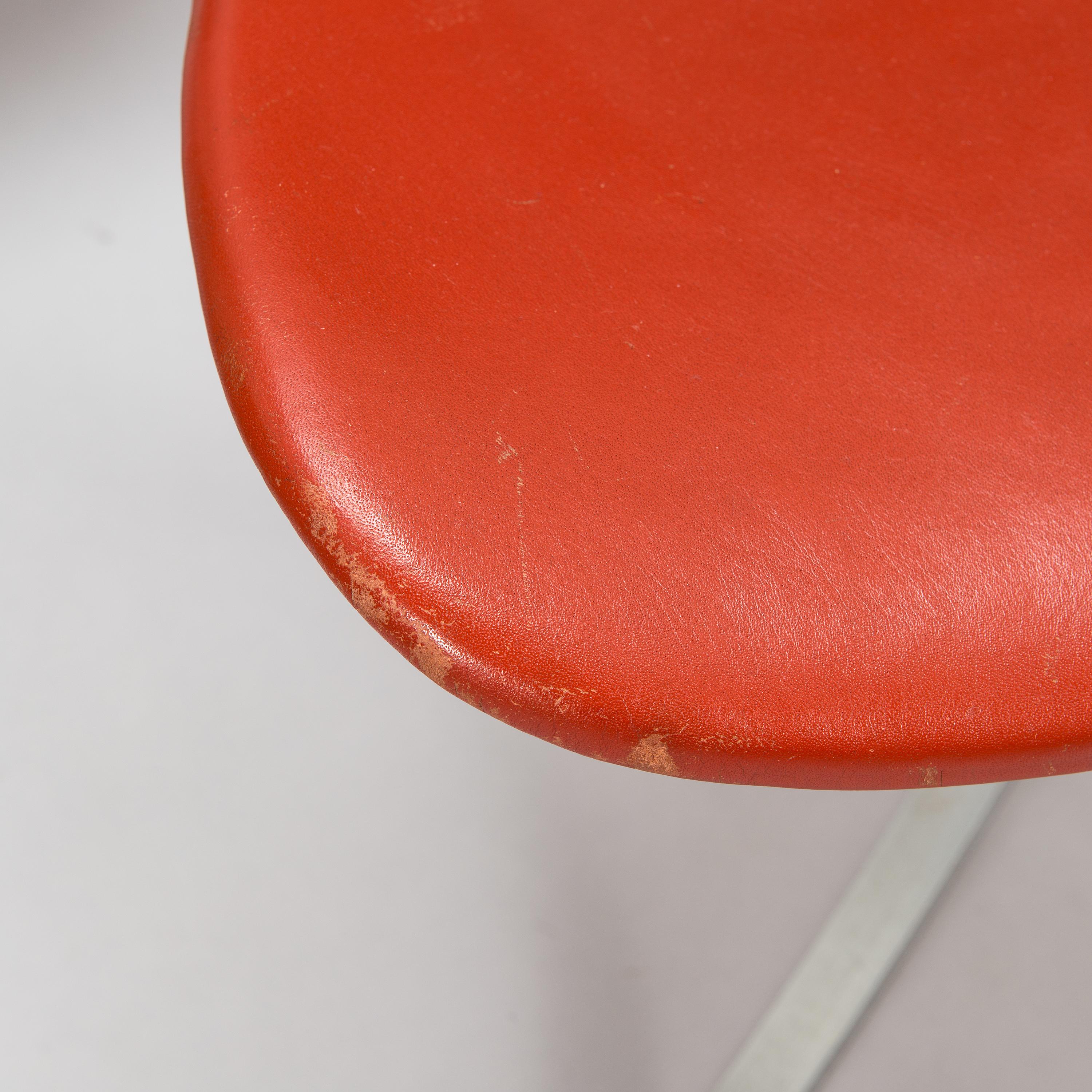 Poul Kjaerholm PK9 Chairs, Vintage Red Leather Upholstered, Set of 6 For Sale 1
