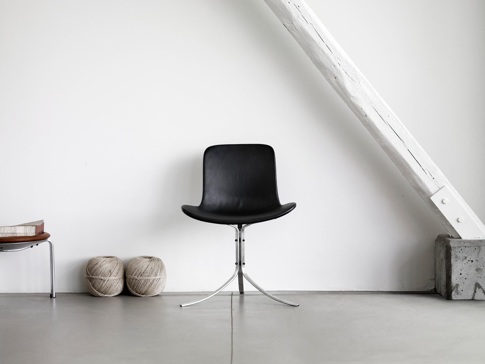 Steel Poul Kjærholm 'PK9' Dining Chair for Fritz Hansen in Aura Leather For Sale