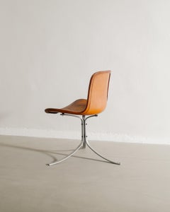 Poul Kjaerholm PK9 Dining Chair in Original Brown Leather by E. Kold, 1960s