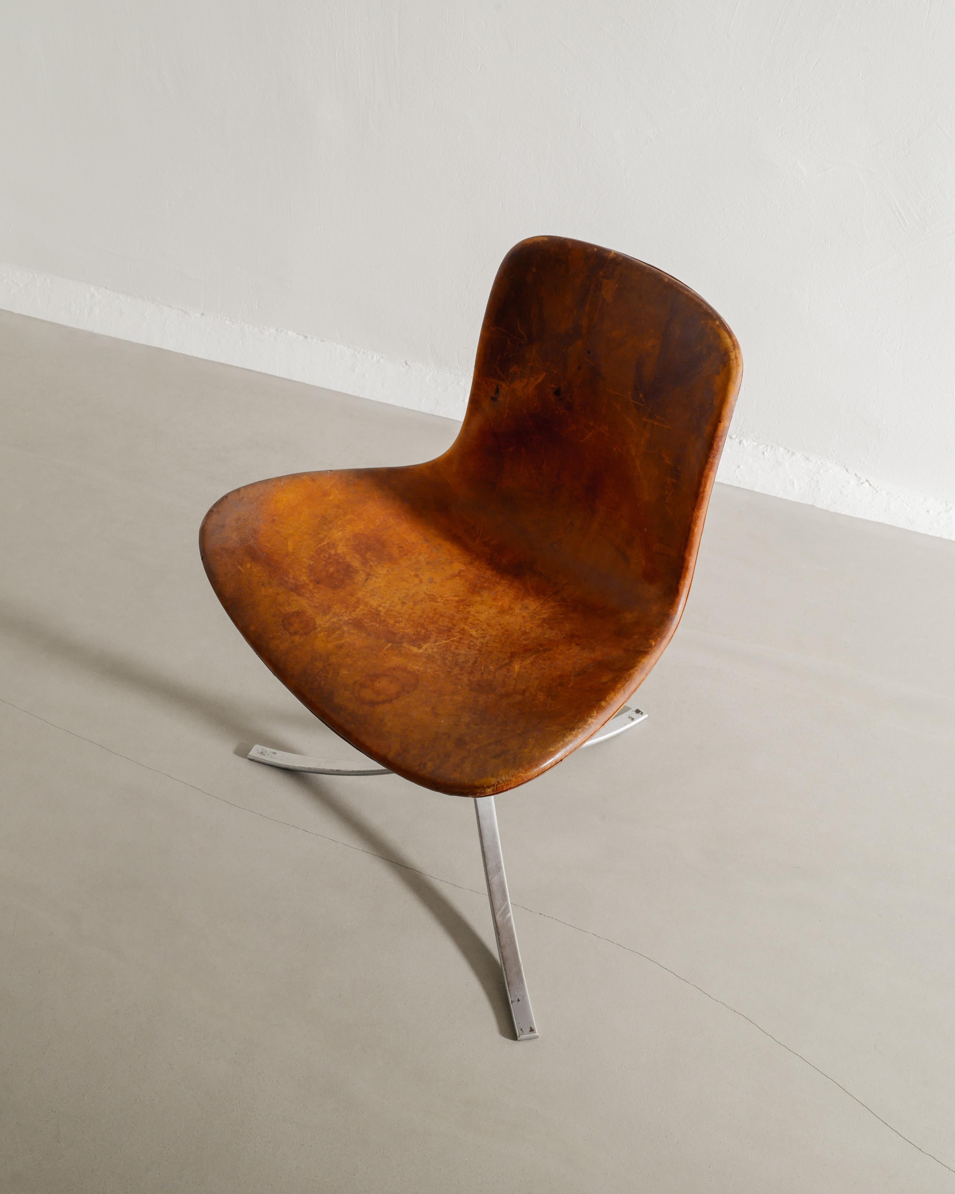 Poul Kjaerholm PK9 Esszimmerstuhl in original braunem Leder von E. Kold, 1960er Jahre (Französisch) im Angebot