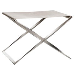 Poul Kjaerholm PK91 Folding Stool in Natural Canvas by Fritz Hansen