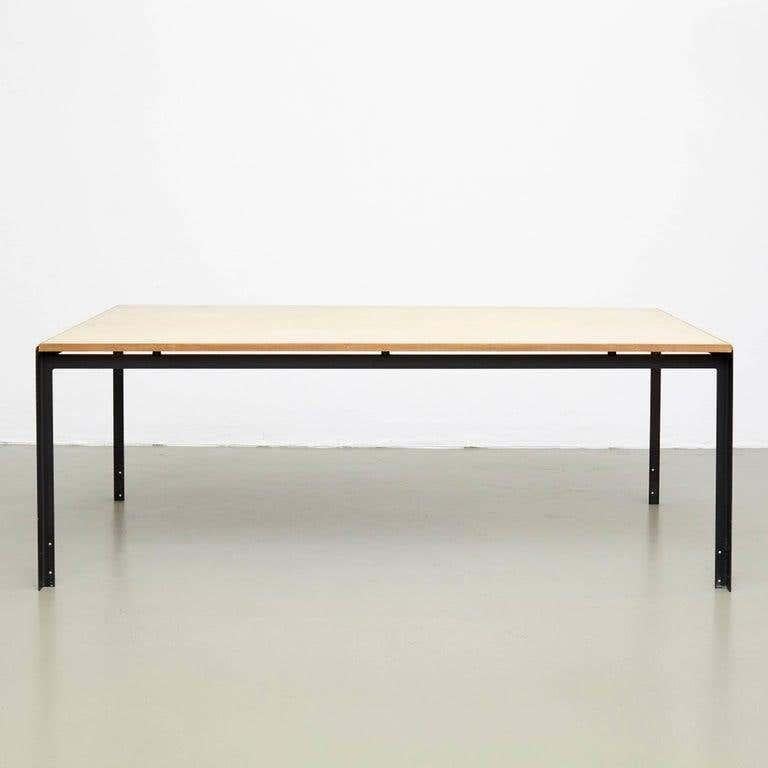 Professors desk designed by Poul Kjaerholm manufactured by Rud Rasmussen in Denmark.

Wood linoleum tabletops and lacquered metal legs

In good original condition, with minor wear consistent with age and use, preserving a beautiful patina.