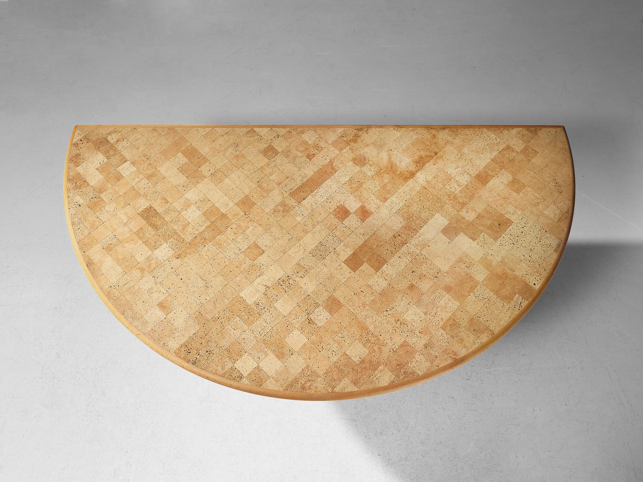 Danois Poul Kjærholm Table semi-circulaire en acier, liège et hêtre  en vente