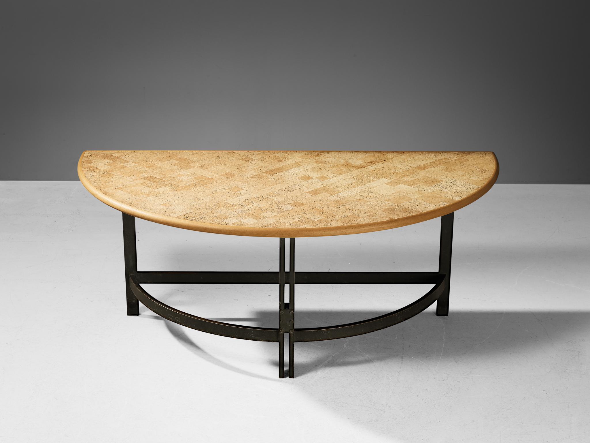 Fin du 20e siècle Poul Kjærholm Table semi-circulaire en acier, liège et hêtre  en vente