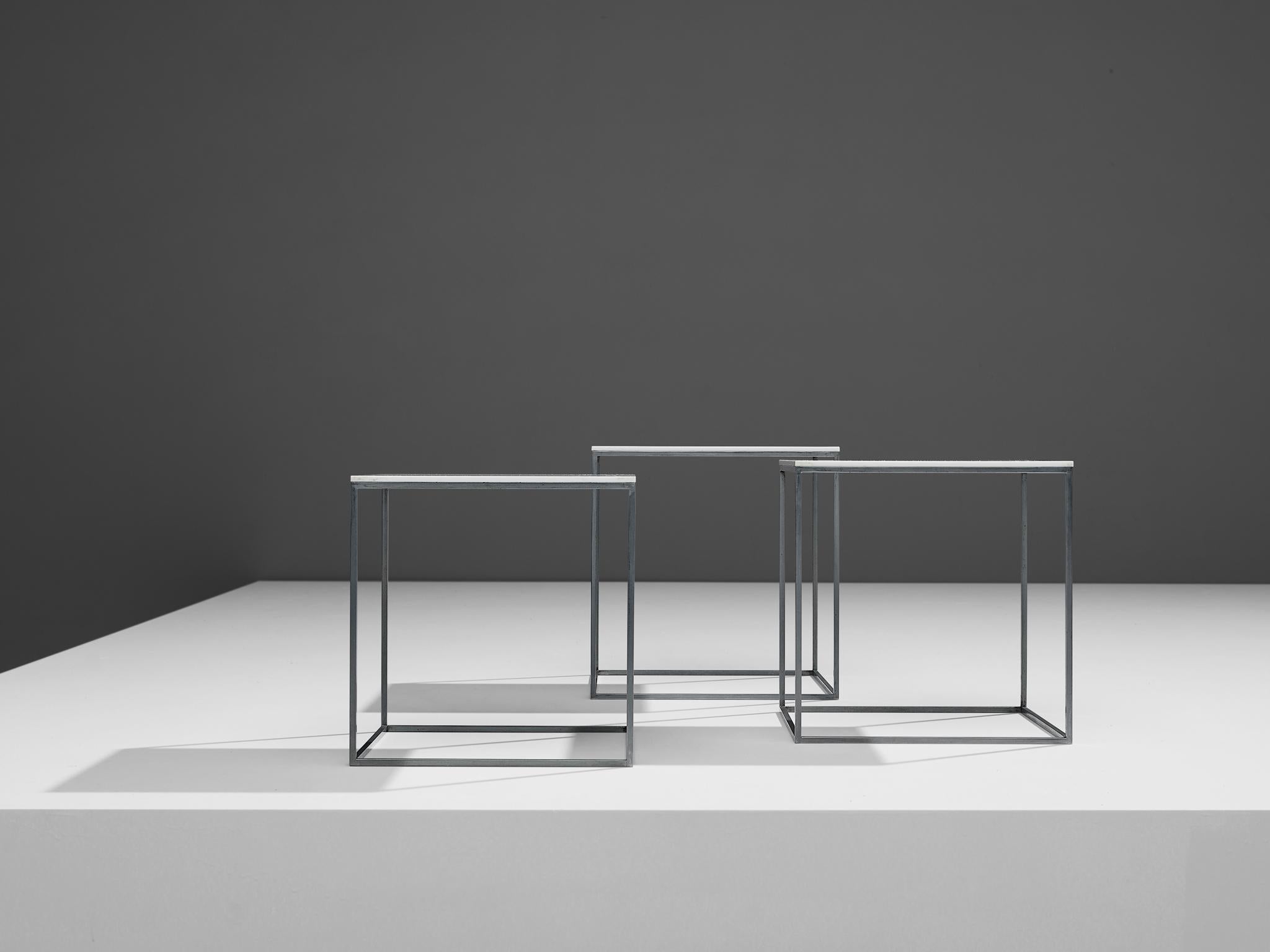 Poul Kjaerholm Set of Nesting Tables in White Perspex and Steel  For Sale 2