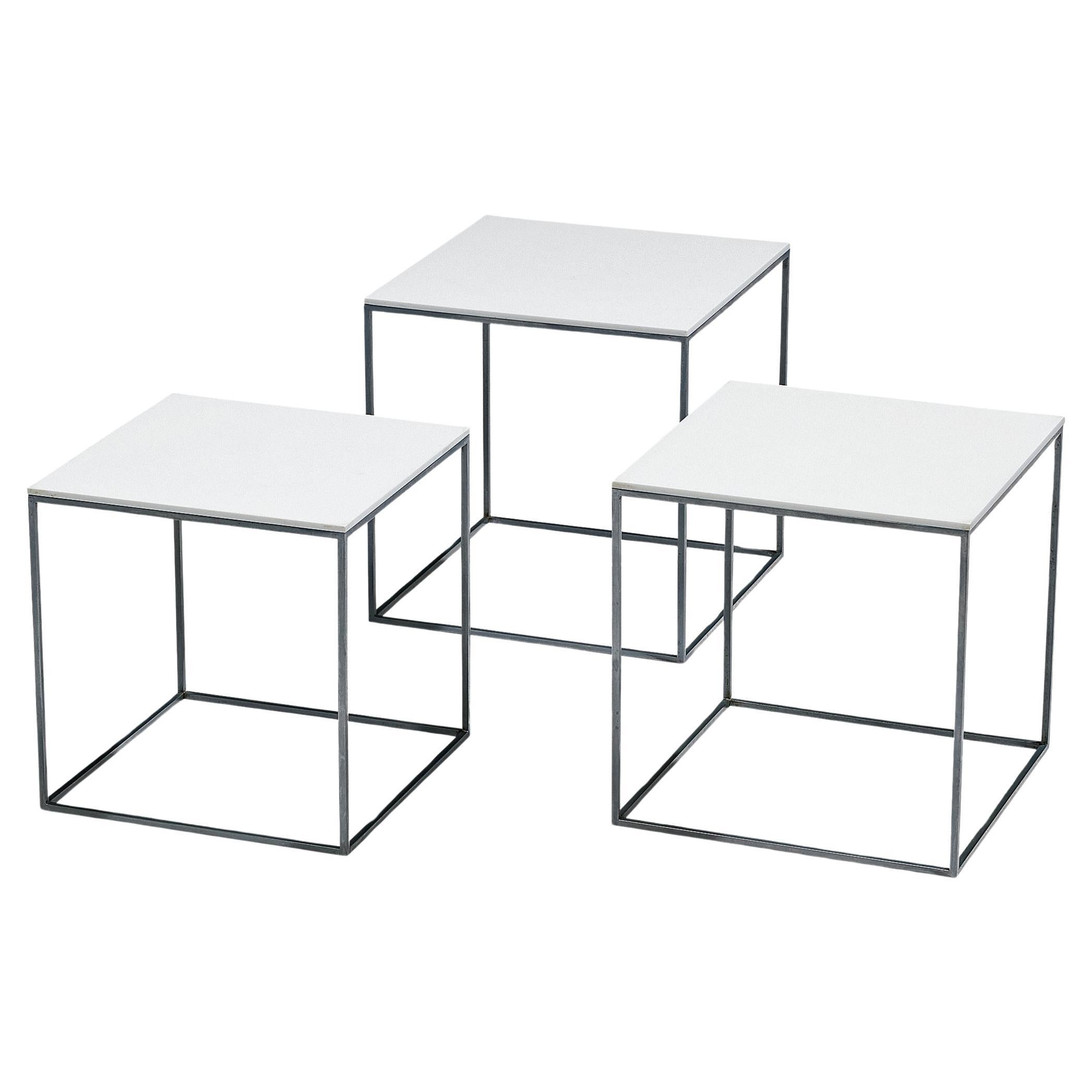 Poul Kjaerholm Set of Nesting Tables in White Perspex and Steel 