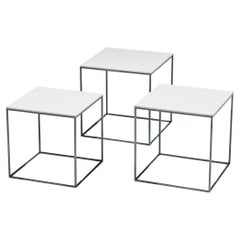 Poul Kjaerholm Set of Nesting Tables in White Perspex and Steel 