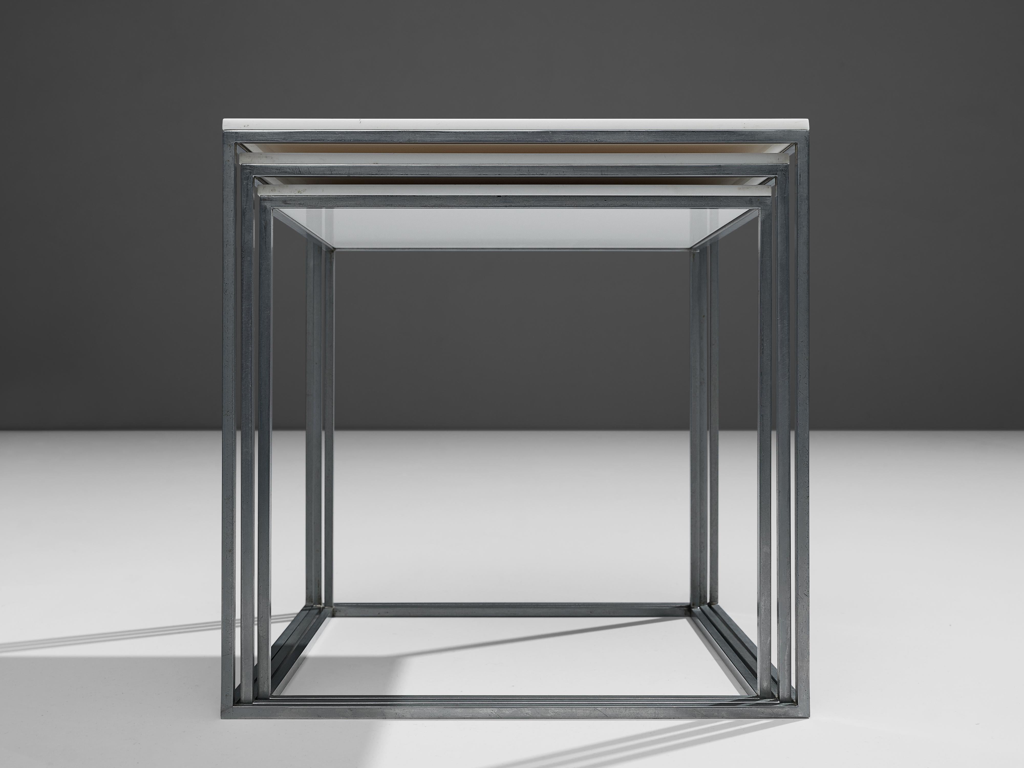 Poul Kjaerholm Set of Nesting Tables in White Perspex and Steel 5