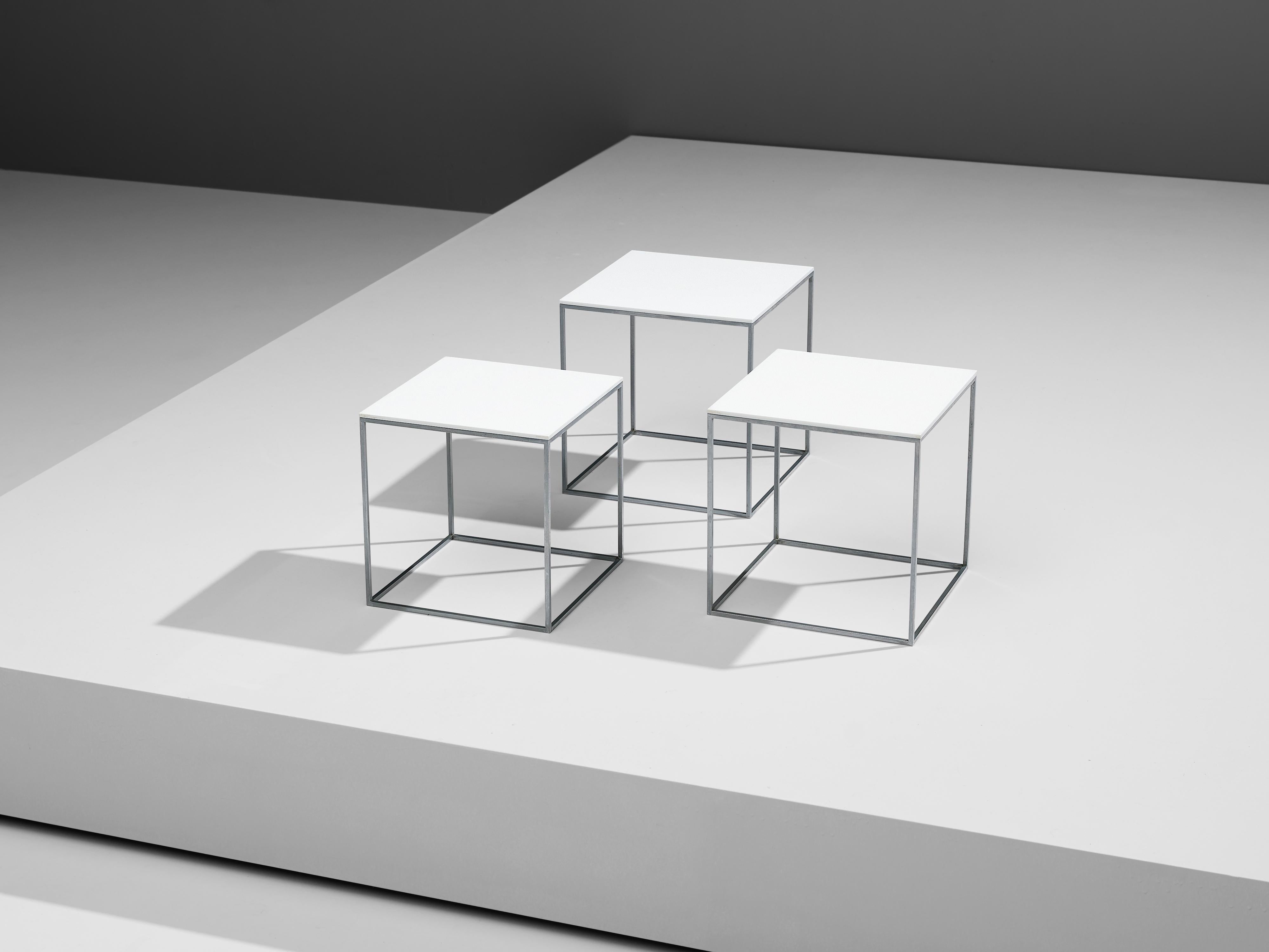 Poul Kjaerholm for E. Kold Christensen, set of 'PK17' nesting tables, perspex acrylic, steel, Denmark, 1957

These modernist Danish nesting tables by Poul Kjaerholm were manufactured in Denmark by E. Kold Christensen. They feature an open chrome