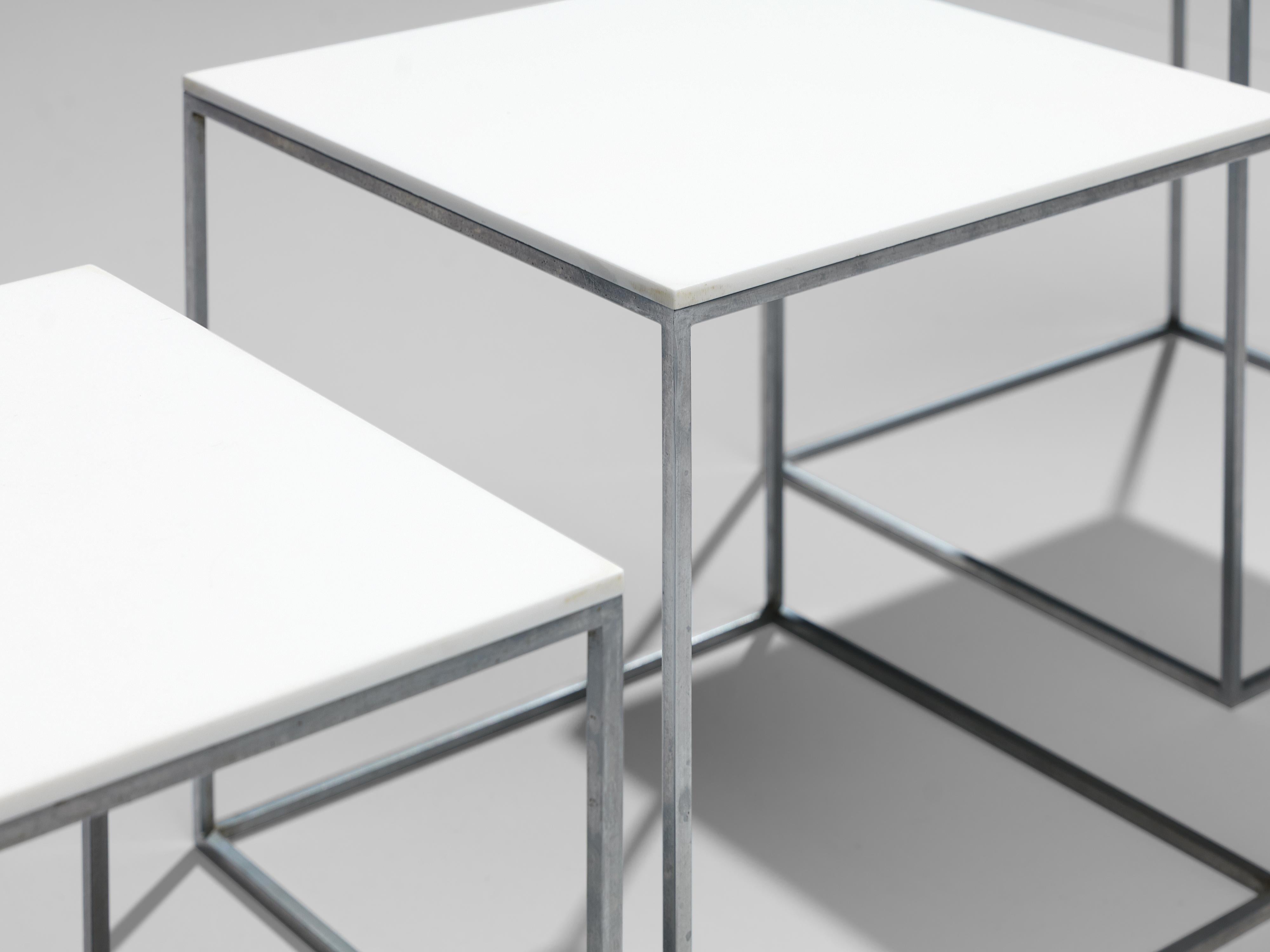 Mid-20th Century Poul Kjaerholm Set of Nesting Tables in White Perspex and Steel