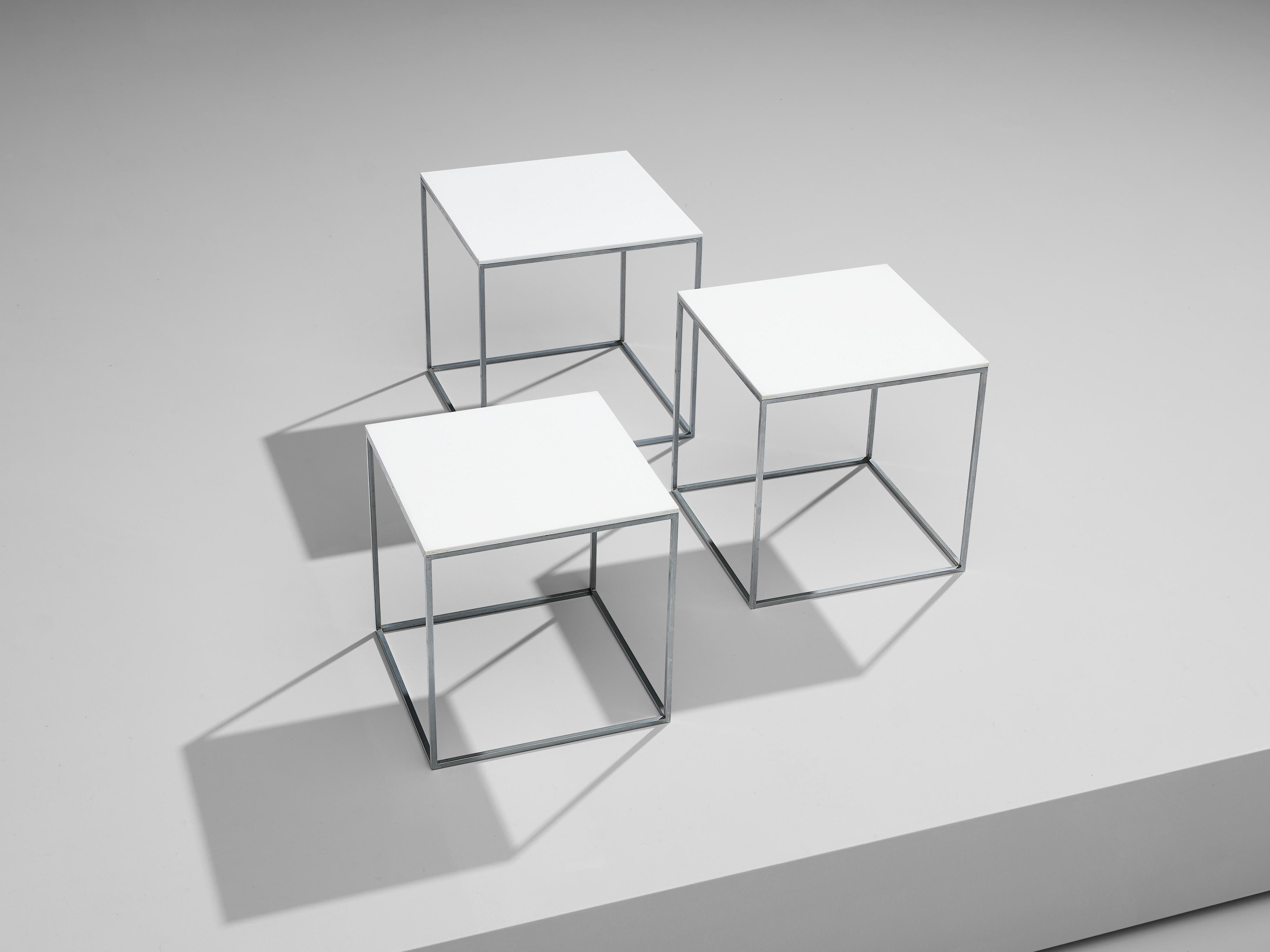 Poul Kjaerholm Set of Nesting Tables in White Perspex and Steel 1