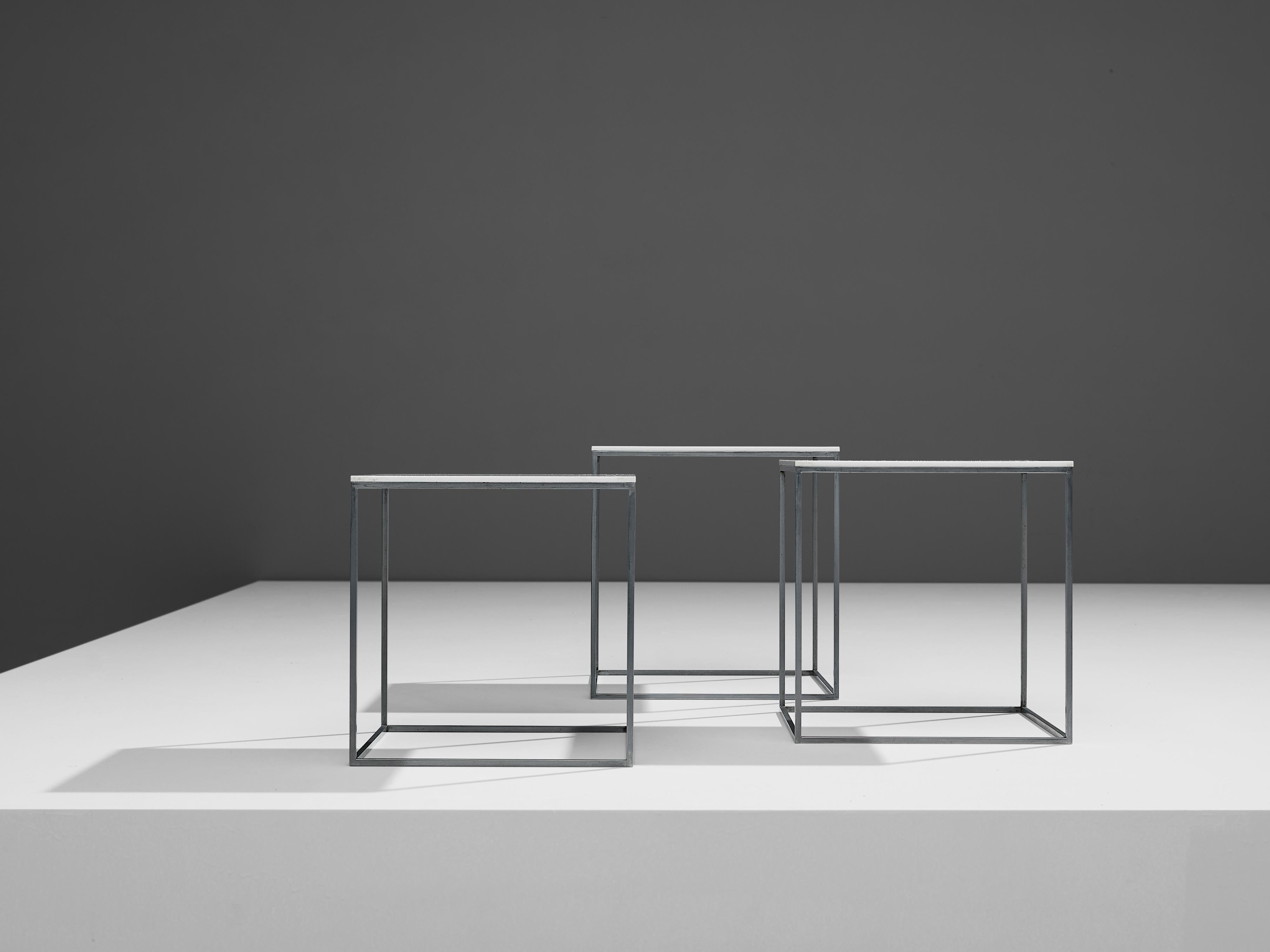 Poul Kjaerholm Set of Nesting Tables in White Perspex and Steel 2