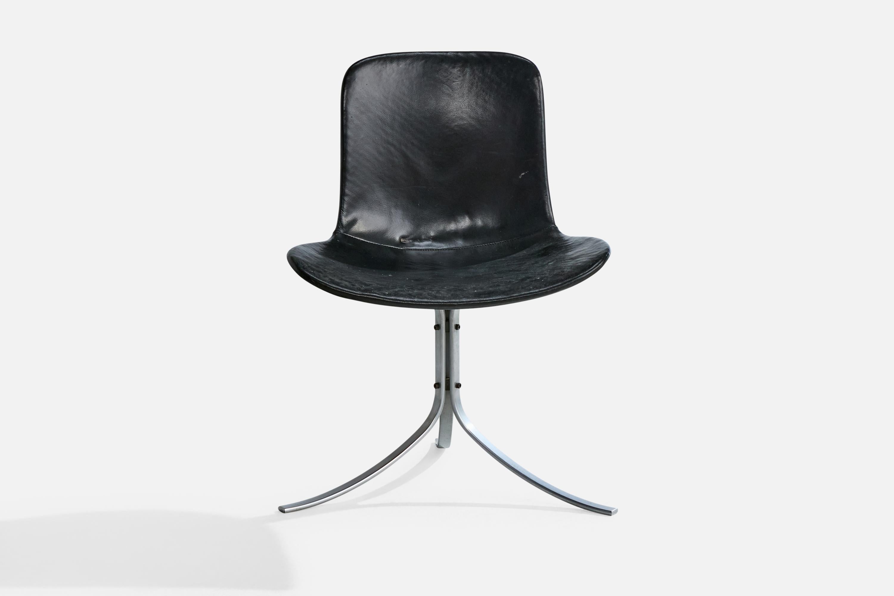 Mid-Century Modern Poul Kjærholm, chaise d'appoint, acier, cuir, Danemark, années 1960 en vente
