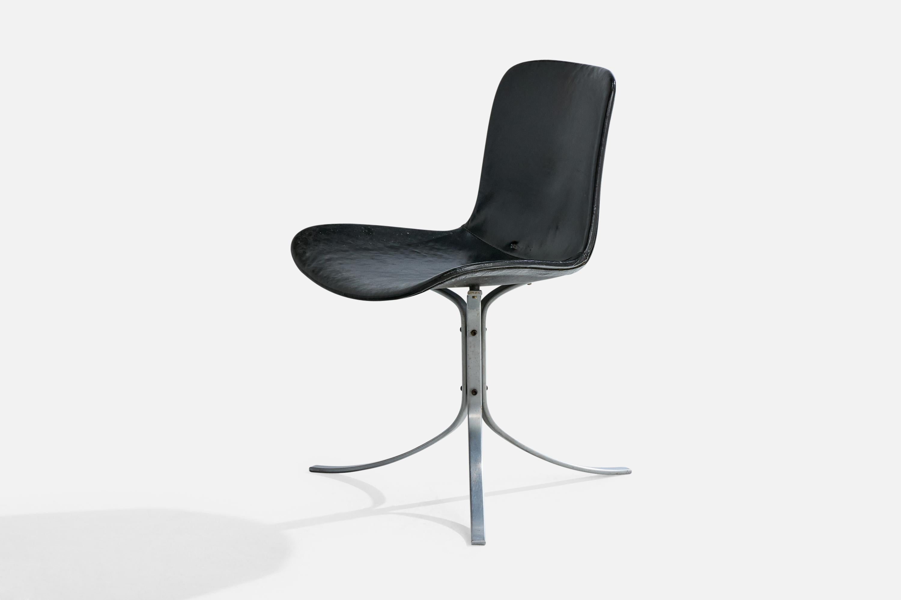Danois Poul Kjærholm, chaise d'appoint, acier, cuir, Danemark, années 1960 en vente