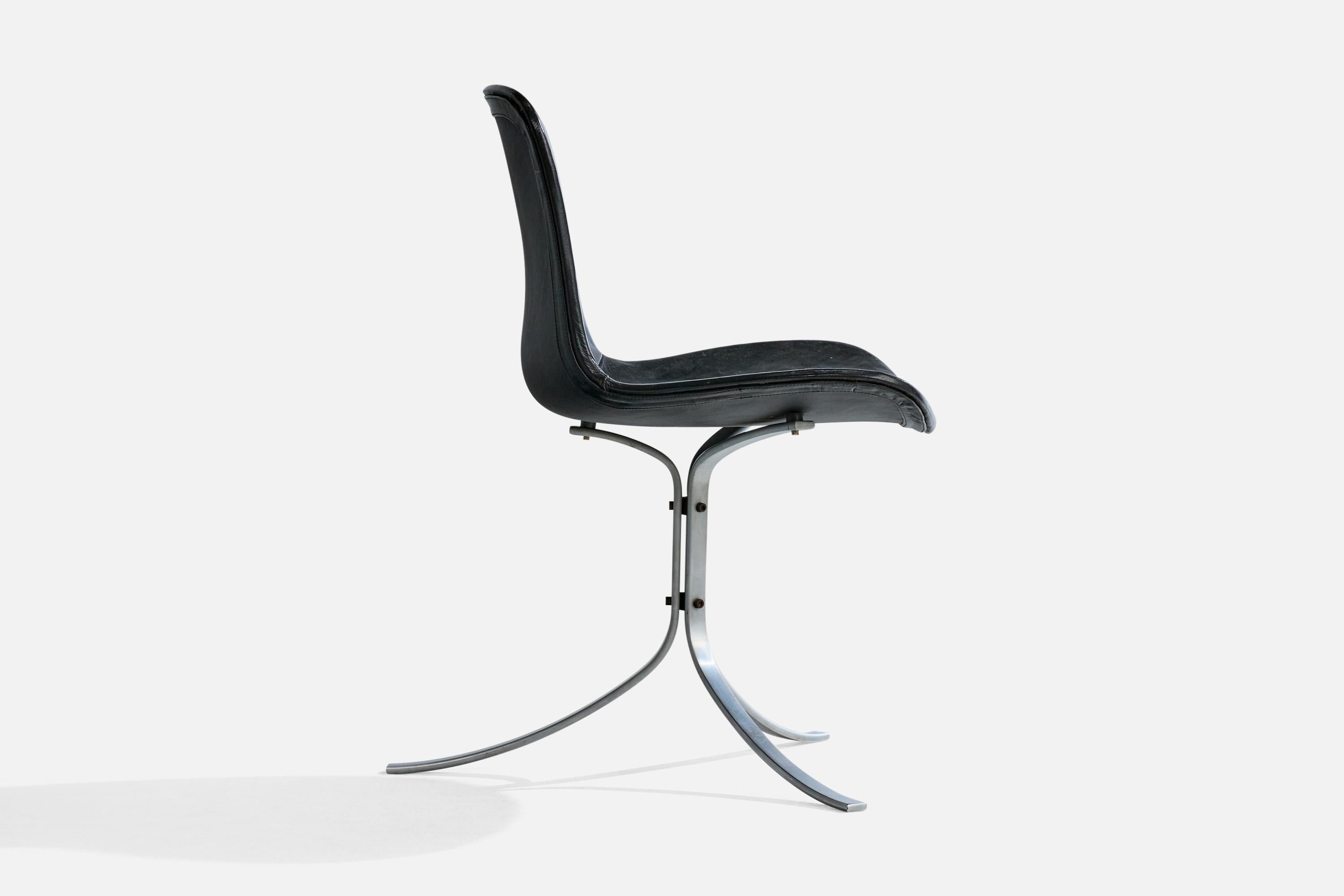 Milieu du XXe siècle Poul Kjærholm, chaise d'appoint, acier, cuir, Danemark, années 1960 en vente