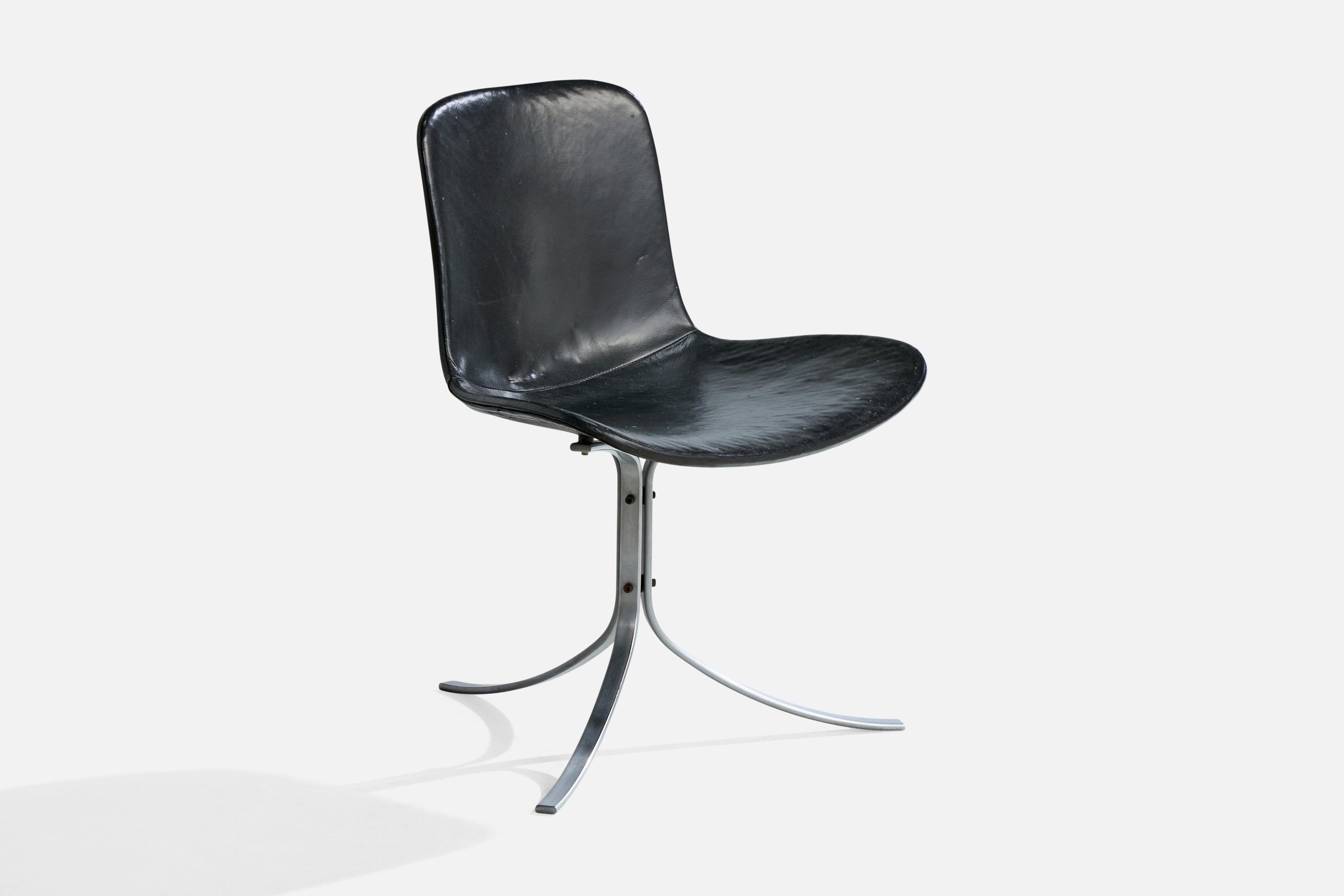 Poul Kjærholm, chaise d'appoint, acier, cuir, Danemark, années 1960 en vente
