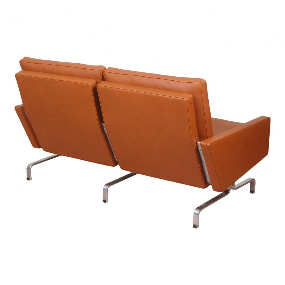Scandinavian Modern Poul Kjærholm Sofa PK-31/2 Newly Upholstered with Cognac Aniline Leather For Sale