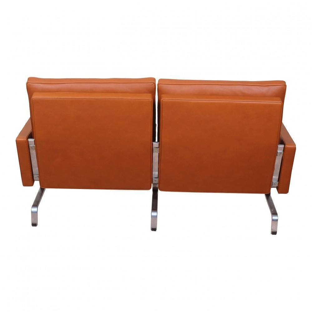Danish Poul Kjærholm Sofa PK-31/2 Newly Upholstered with Cognac Aniline Leather
