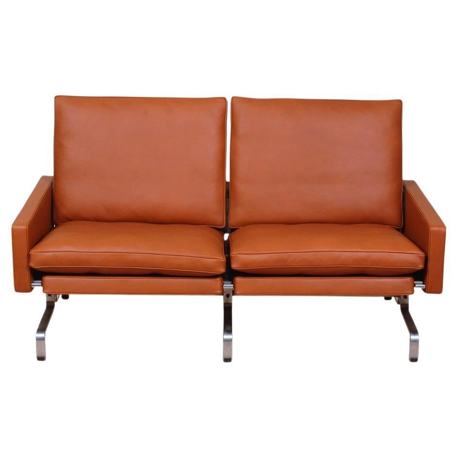 Poul Kjærholm Sofa PK-31/2 Newly Upholstered with Cognac Aniline Leather  For Sale at 1stDibs