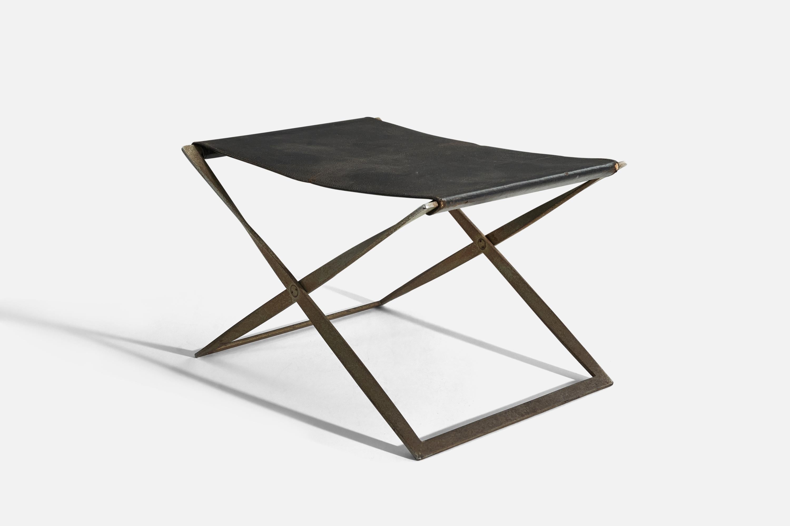 A chrome-plated steel and leather foldable stool designed by Poul Kjærholm and produced by E. Kold Christensen, Denmark, 1961. 

Makers mark impressed to frame.

