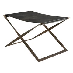 Poul Kjaerholm, Sgabello, acciaio, pelle, E. Kold Christensen, Danimarca, 1961
