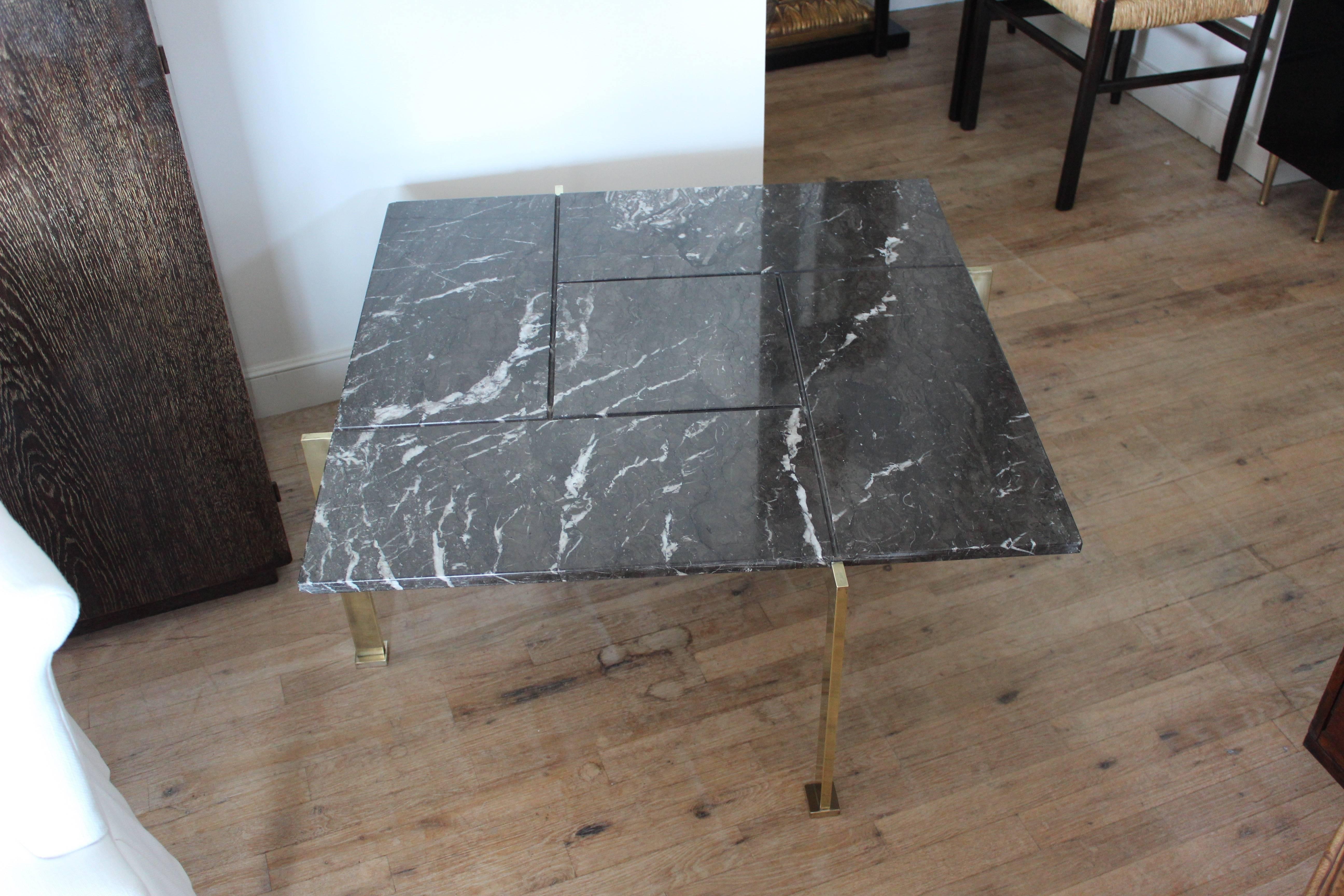 Poul Kjaerholm Style Brass and Marble Coffee Table In Excellent Condition In East Hampton, NY