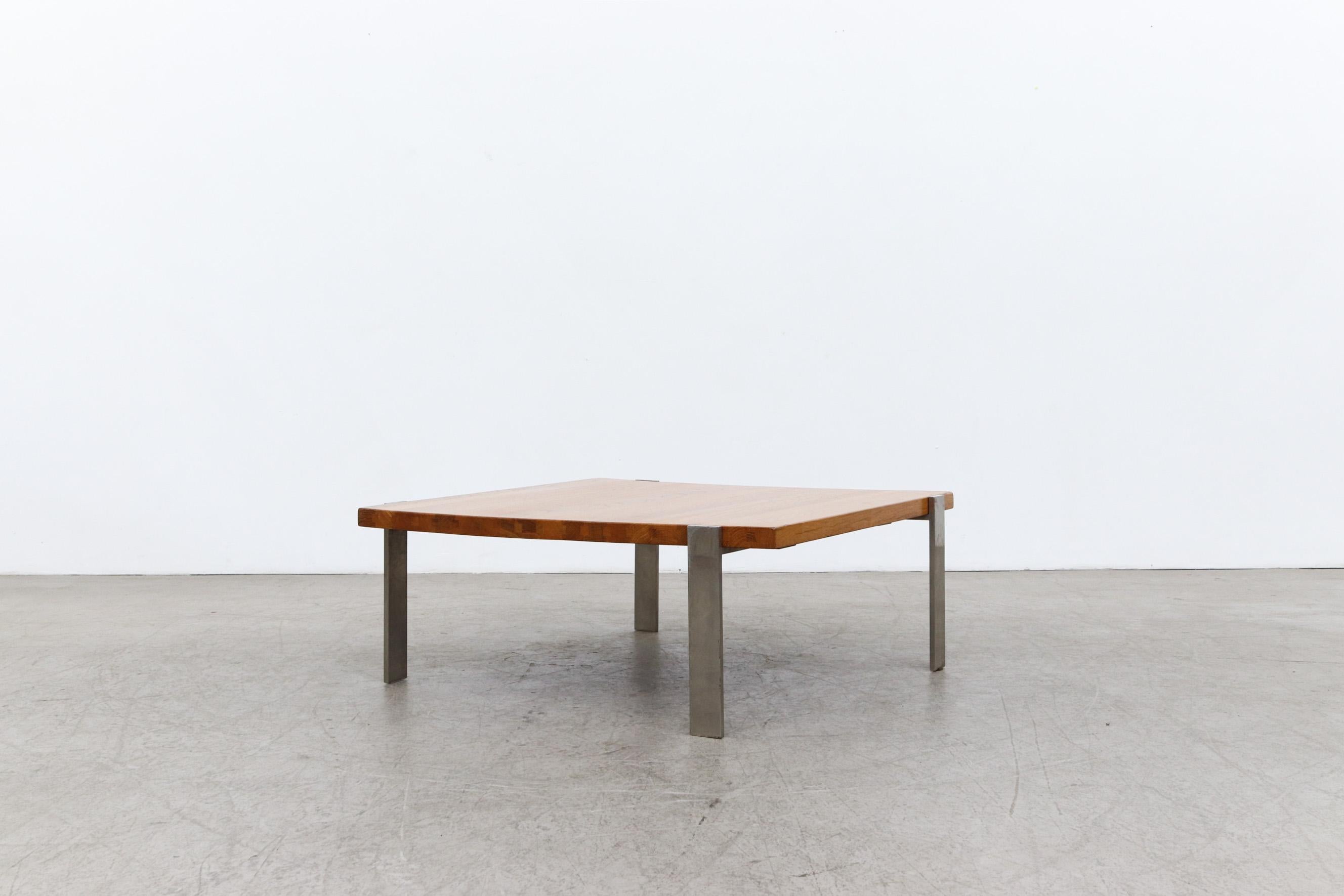 Mid-Century Modern Table basse en chrome et bloc de boucherie de style Poul Kjaerholm en vente