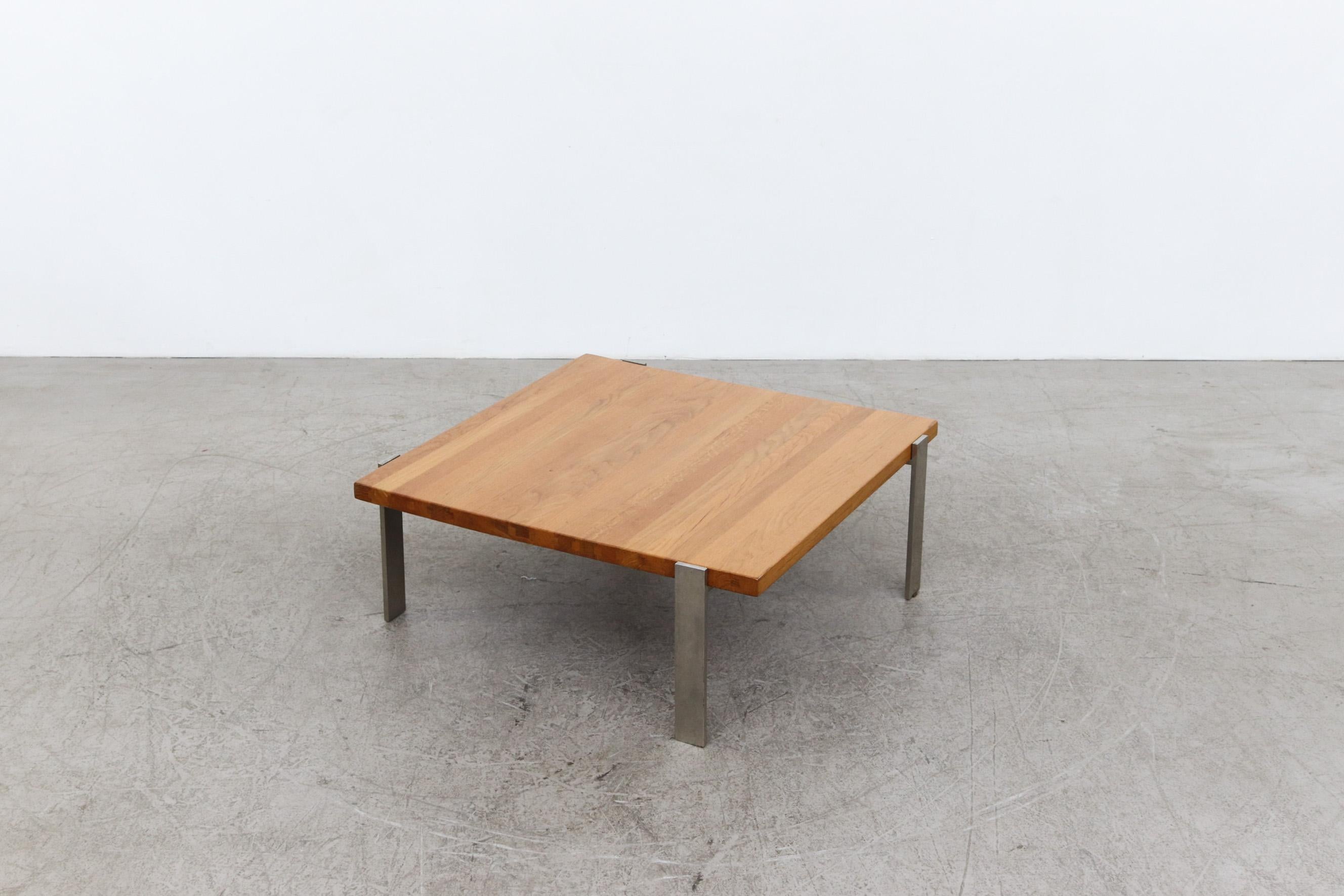 Couchtisch aus Butcherblock und Chrom im Poul Kjaerholm-Stil (Dänisch) im Angebot