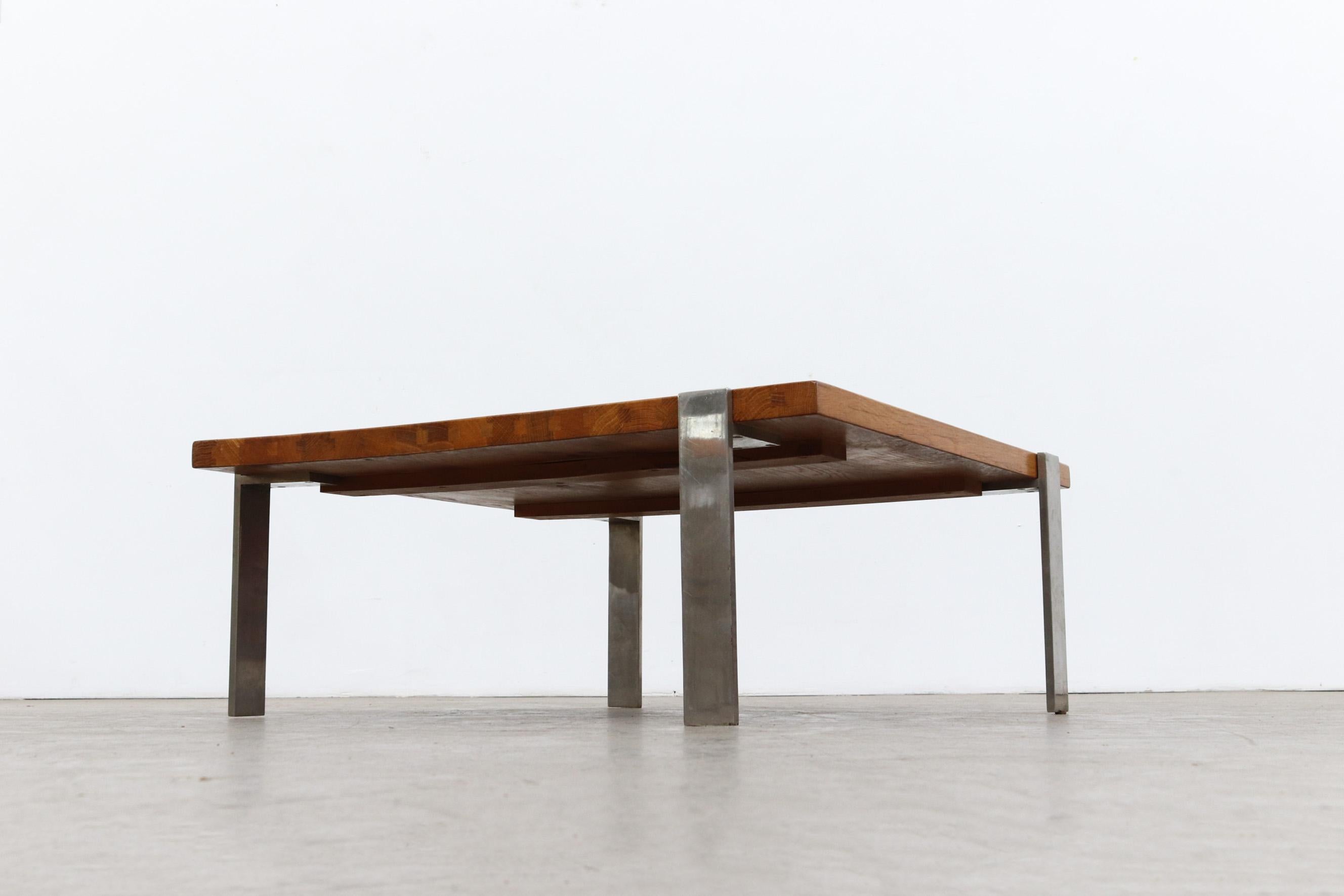 Couchtisch aus Butcherblock und Chrom im Poul Kjaerholm-Stil im Zustand „Gut“ im Angebot in Los Angeles, CA
