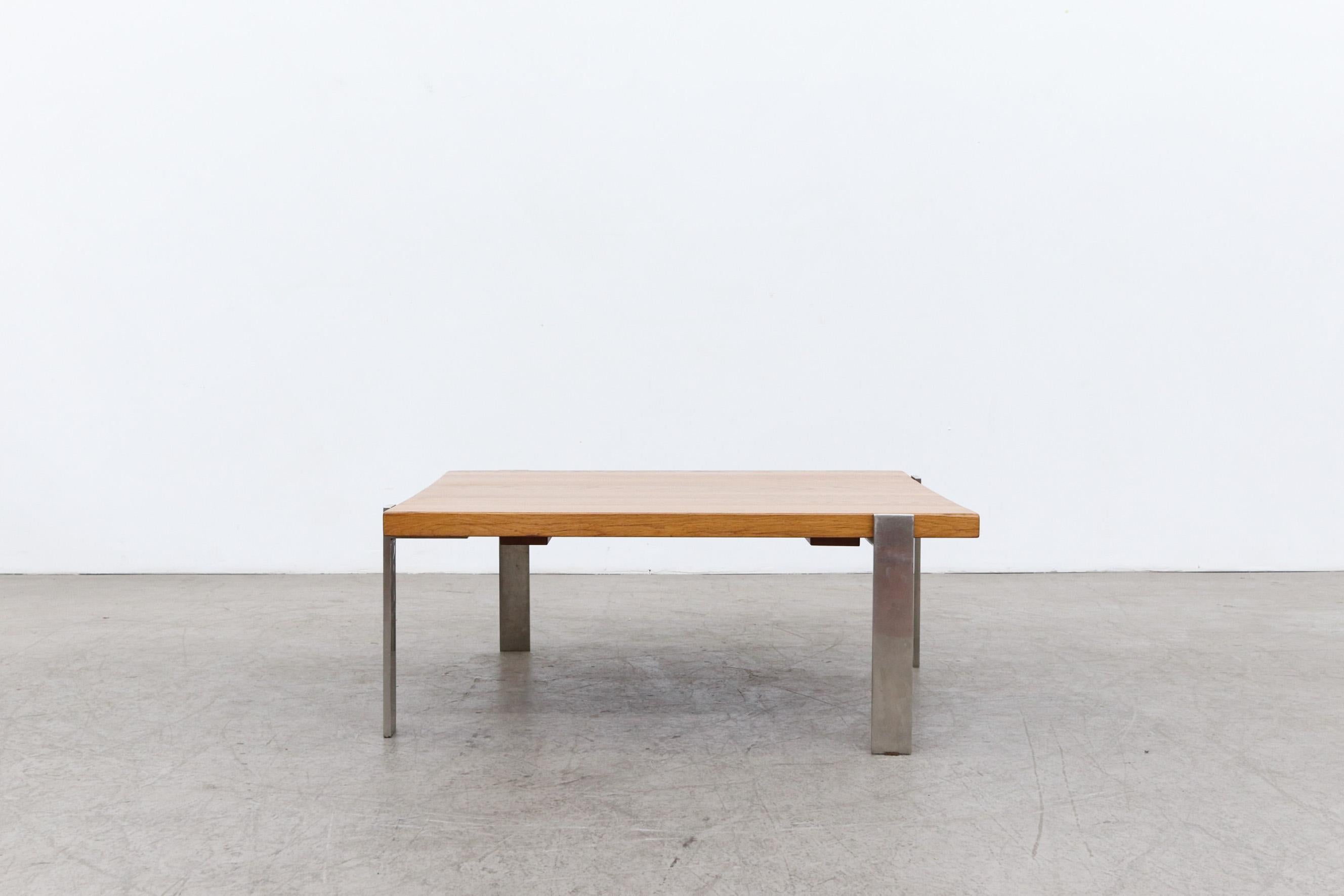 Poul Kjaerholm Style Butcher Block and Chrome Coffee Table In Good Condition For Sale In Los Angeles, CA