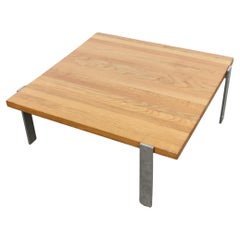 Poul Kjaerholm Style Butcher Block and Chrome Coffee Table