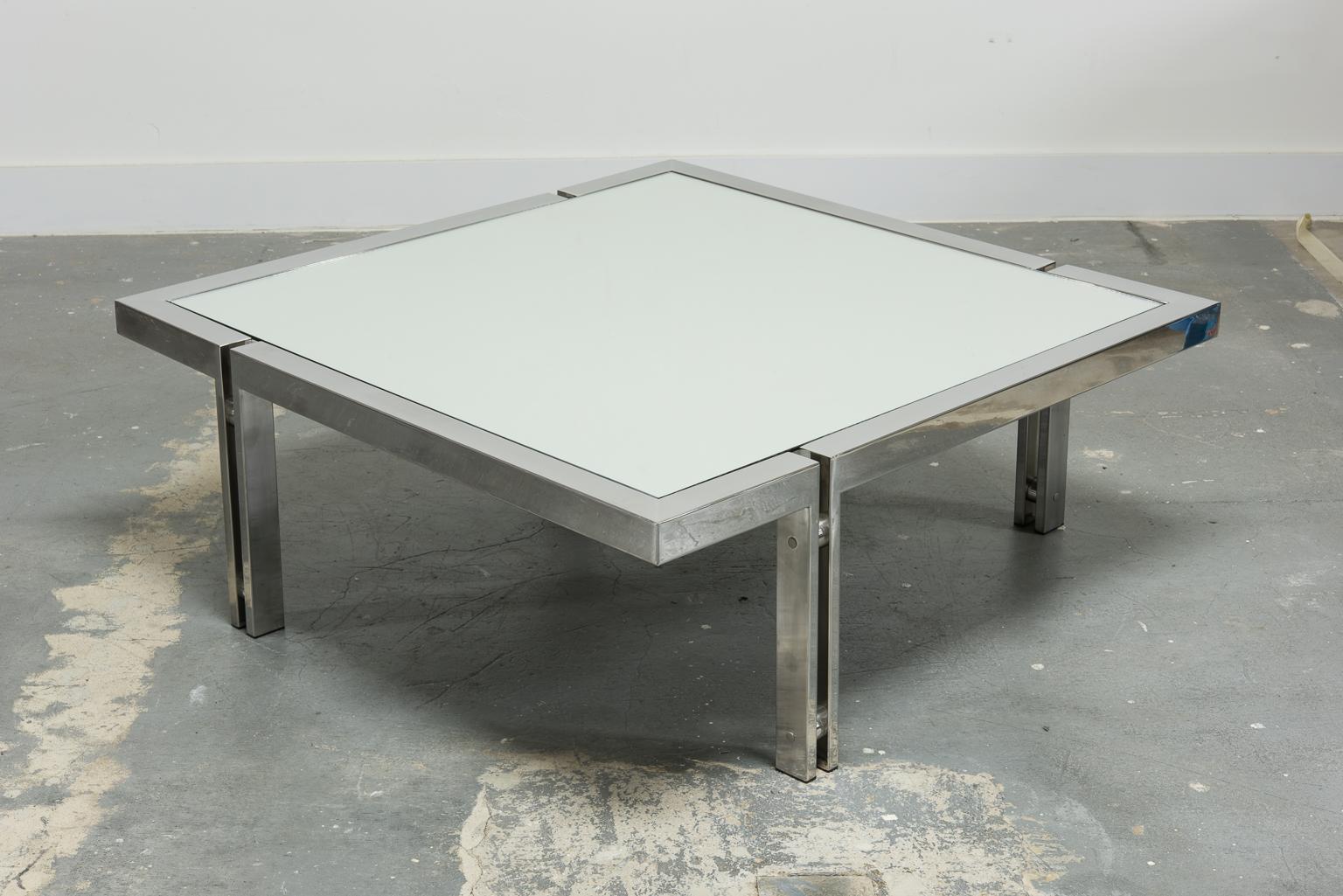 Poul Kjaerholm Styled Modern Chrome Coffee Table with Mirrored Top In Good Condition In Los Angeles, CA