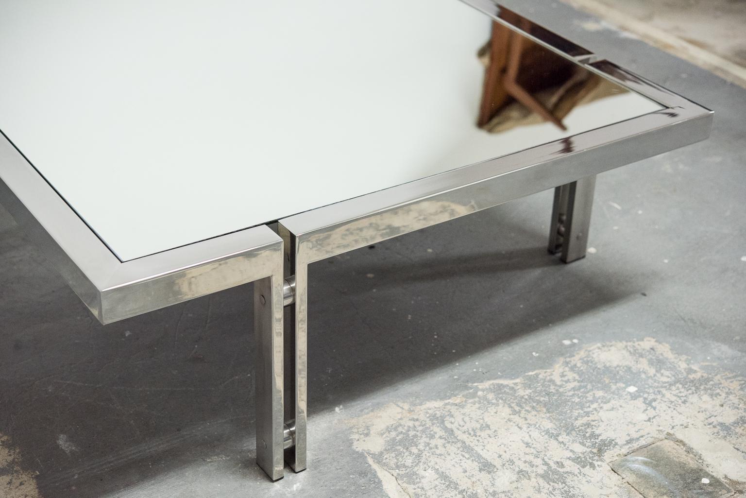 Late 20th Century Poul Kjaerholm Styled Modern Chrome Coffee Table with Mirrored Top