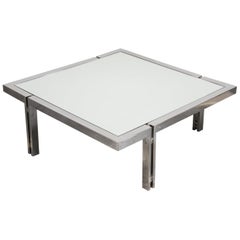 Poul Kjaerholm Table basse moderne stylisée en chrome avec dessus en miroir