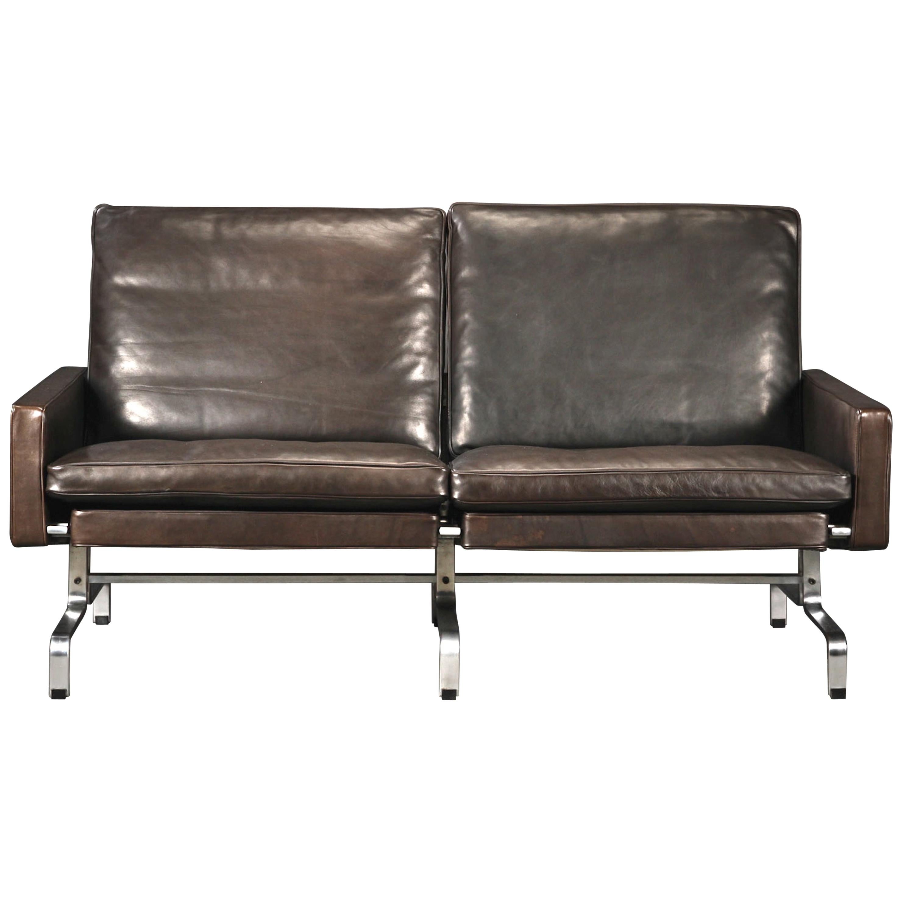 Poul Kjaerholm Two-Seat Black "Elegance" Leather Sofa for E.Kold Christensen For Sale