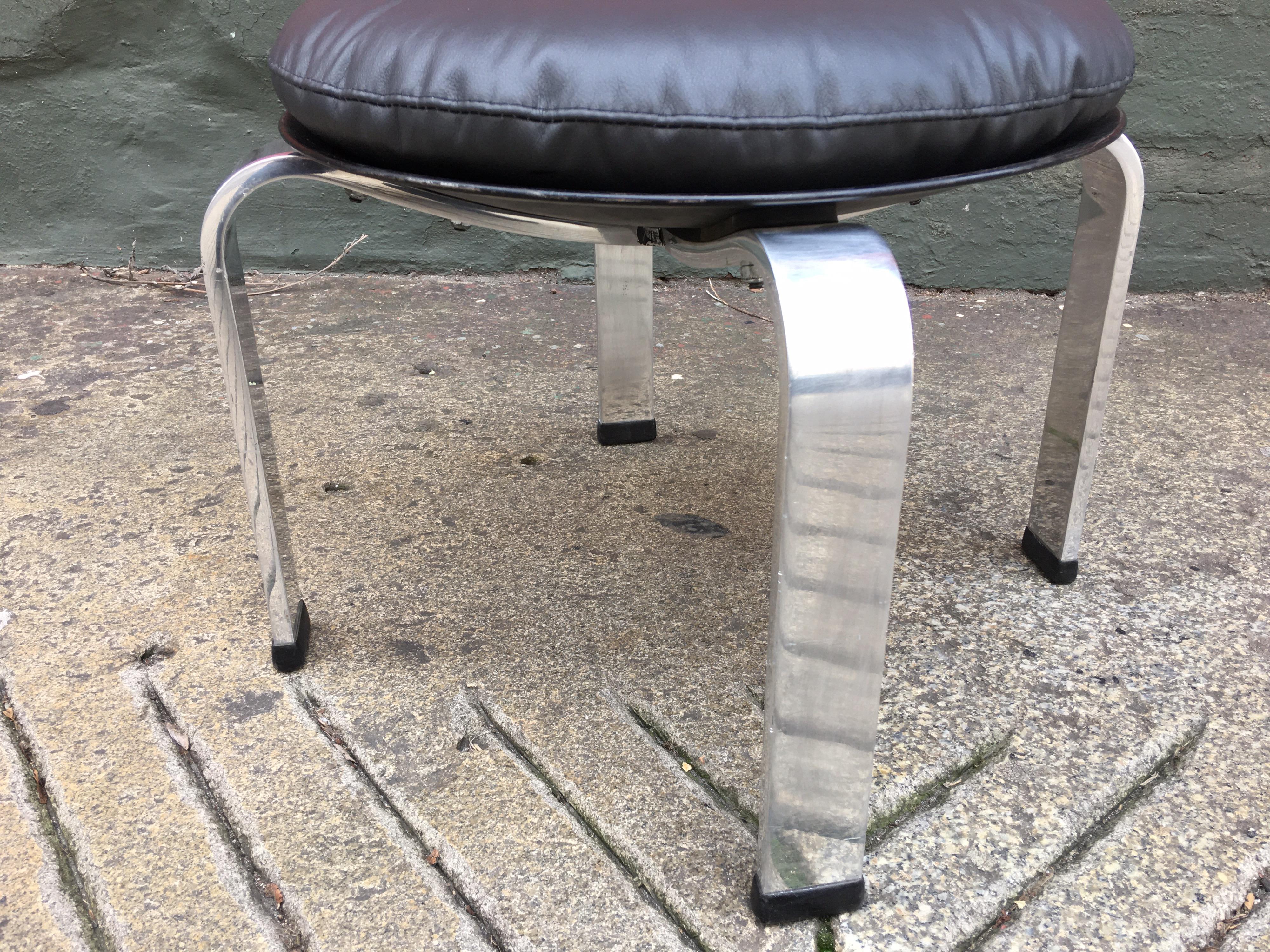 Mid-Century Modern Poul Kjaerhorm Style Stainless and Leather Ottoman/ Stool