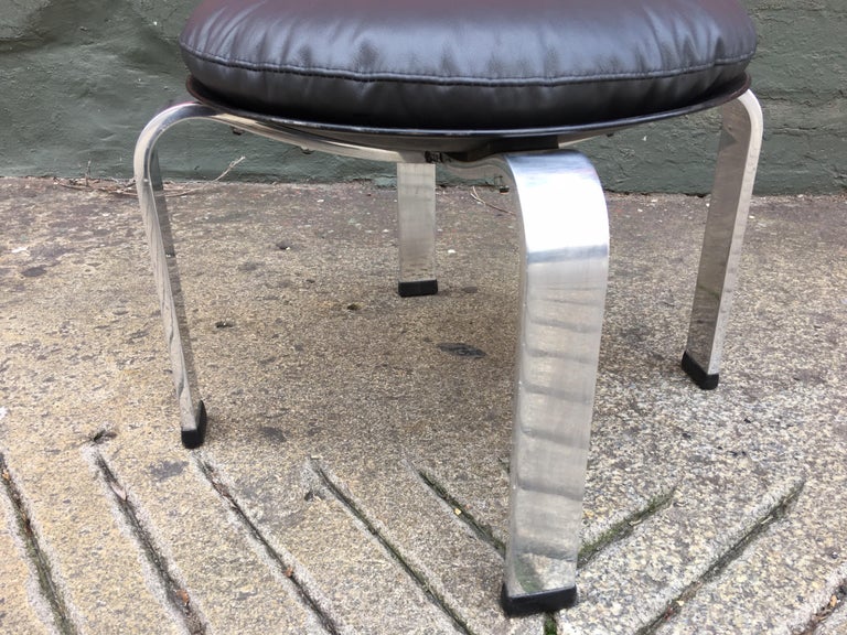 Mid-Century Modern Poul Kjaerhorm Style Stainless and Leather Ottoman/ Stool For Sale