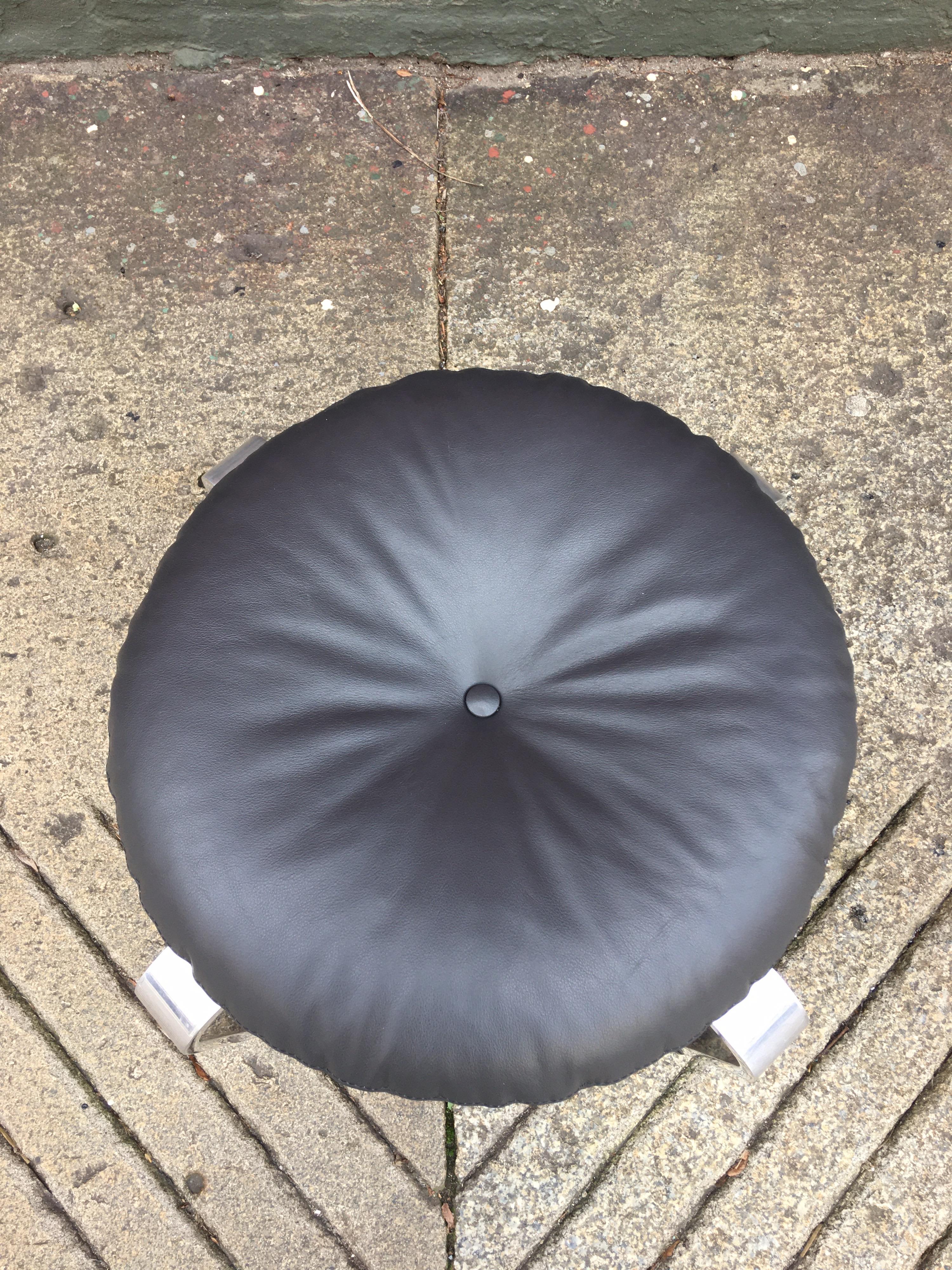 Poul Kjaerhorm Style Stainless and Leather Ottoman/ Stool In Good Condition In Philadelphia, PA