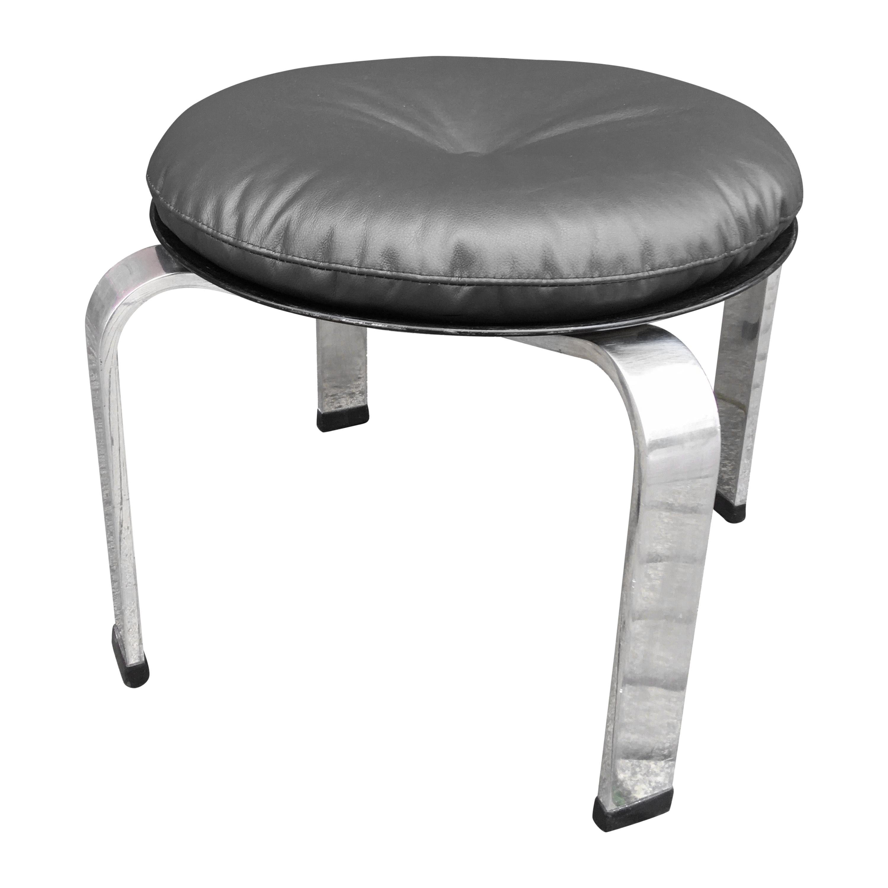 Poul Kjaerhorm Style Stainless and Leather Ottoman/ Stool