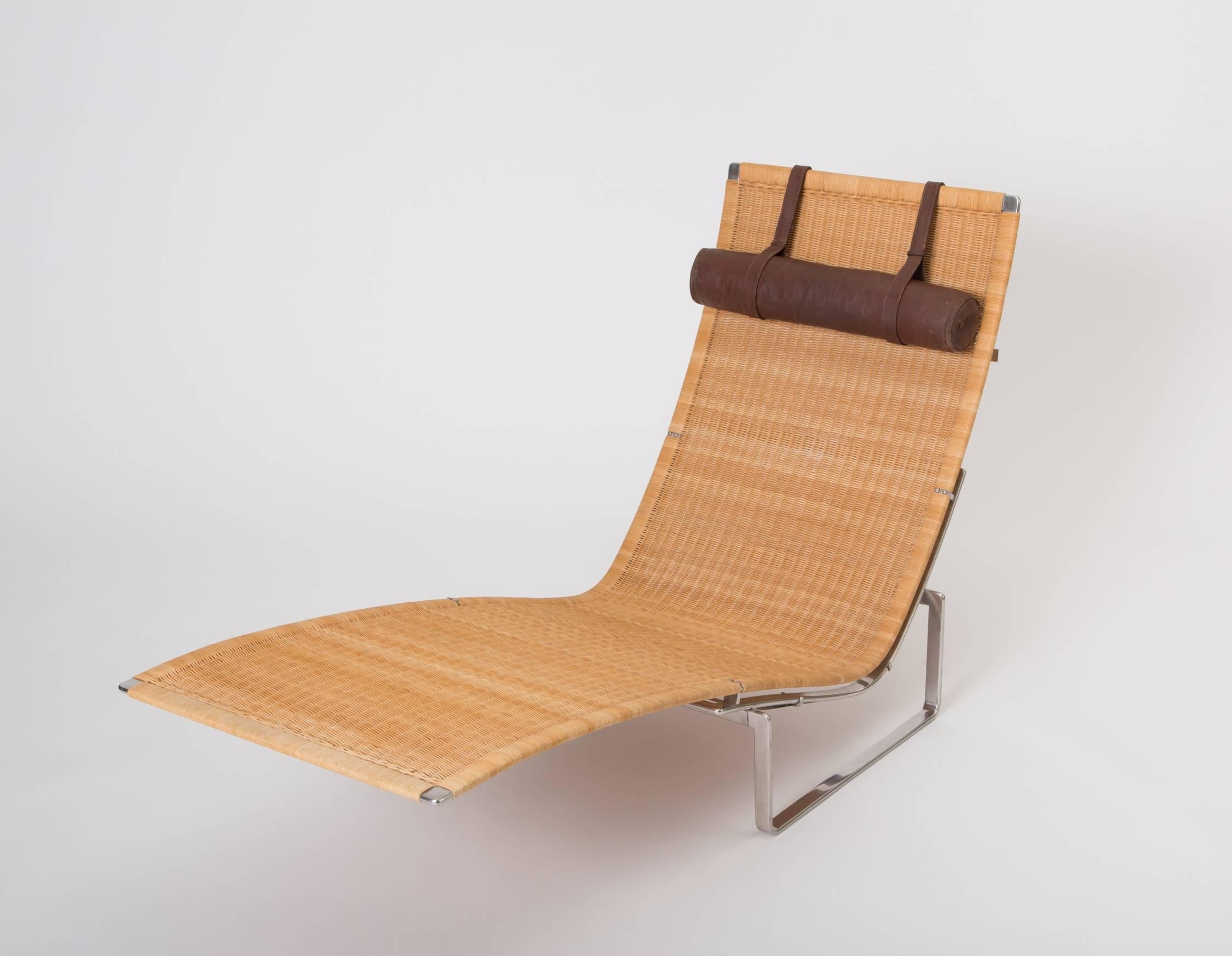 Poul Kjaerholm PK 24 Chaise Lounge with Wicker Seat In Excellent Condition In Los Angeles, CA